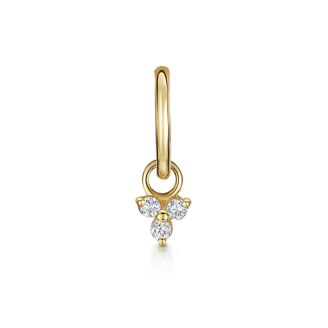 astrid miyu 9k solid yellow gold 6mm 18g clicker hoop earring with crystal trio charm Huggies and Hoops Laura Bond