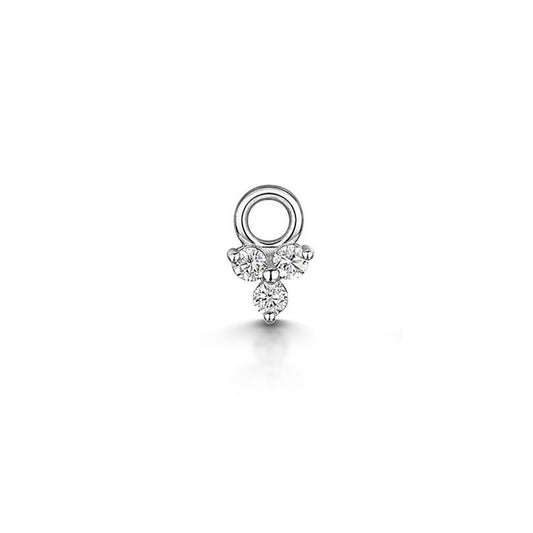 9k solid white gold tiny crystal trio charm for clicker hoop earring - LAURA BOND jewellery