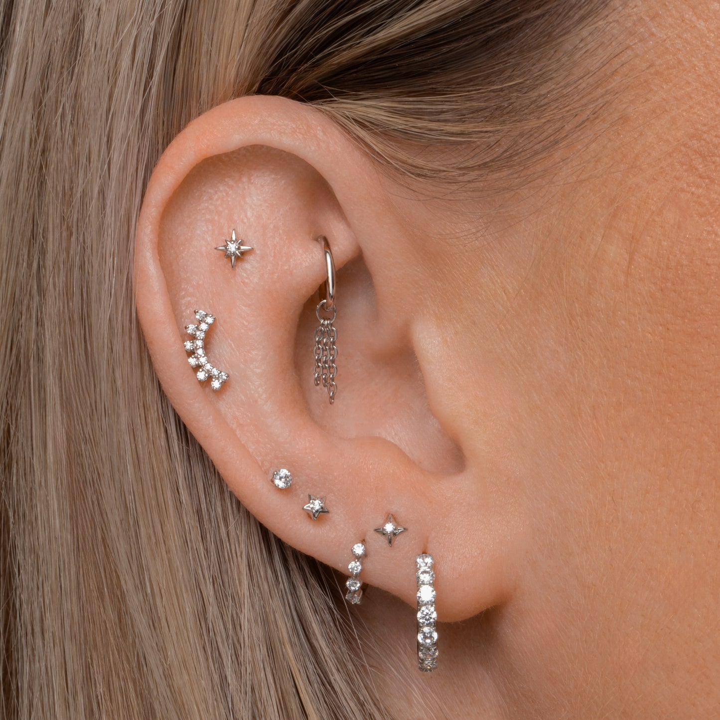 9k solid white gold North Star flat back labret stud earring 6mm Cartilage Studs Laura Bond Maria Tash astrid miyu