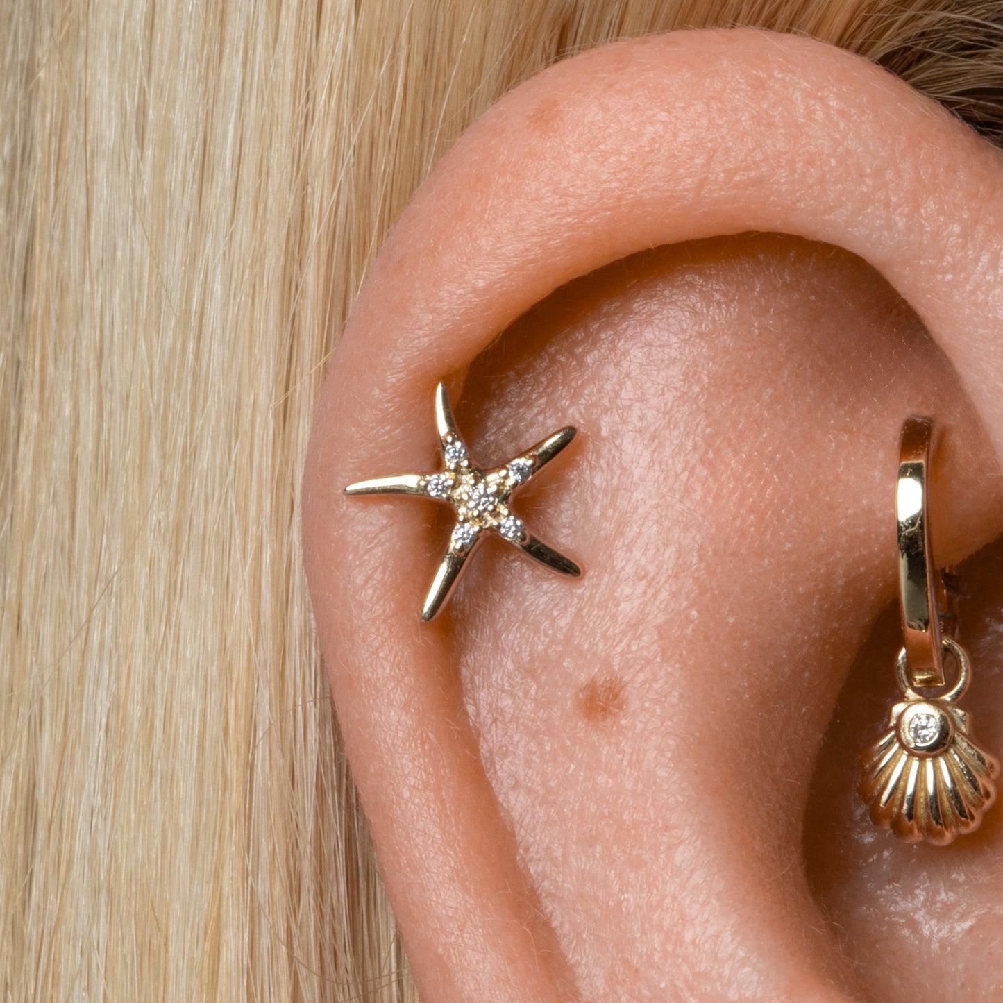 9k solid yellow gold Starfish flat back labret stud earring Cartilage Studs Laura Bond Maria Tash astrid miyu