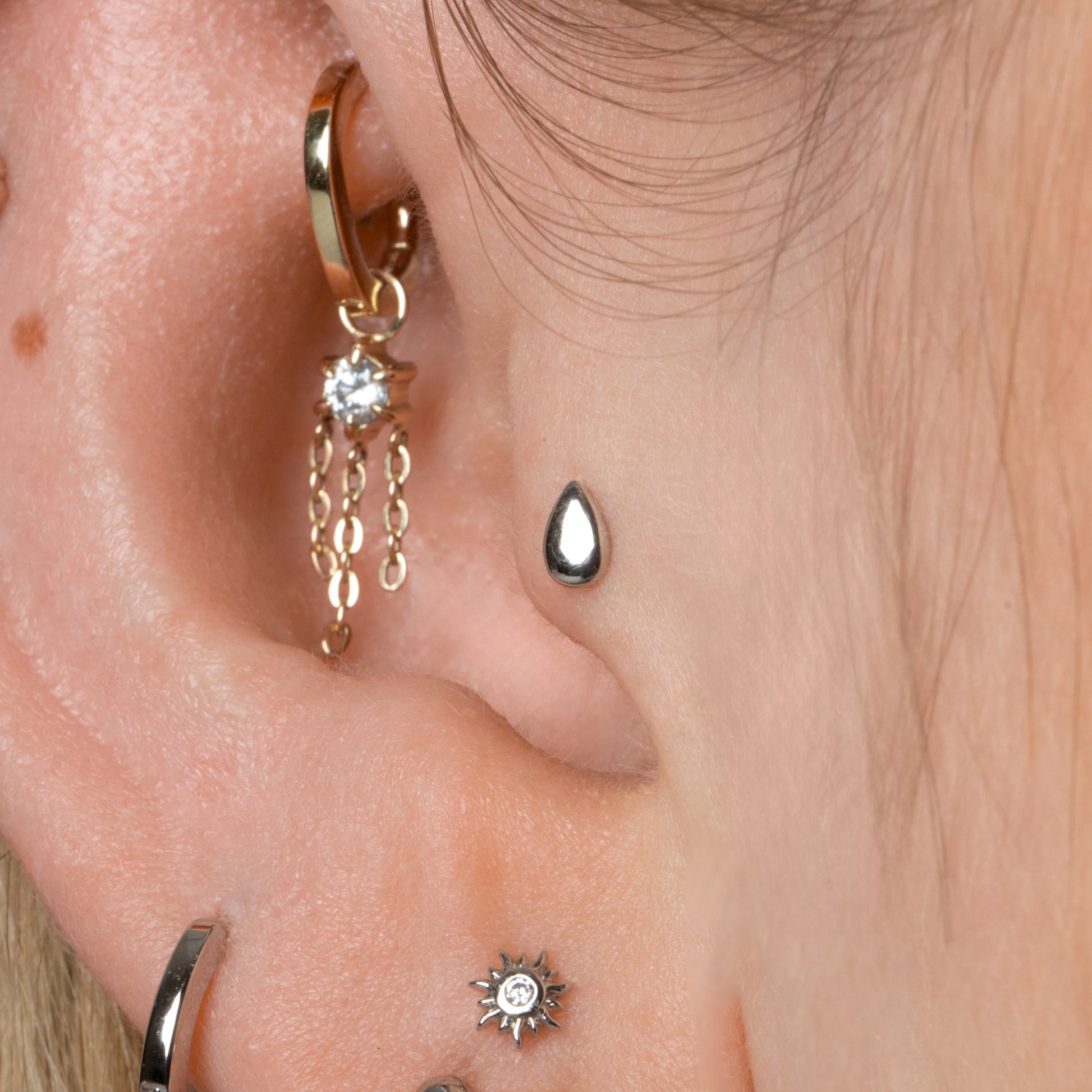 14k solid white gold Droplet flat back labret stud earring Cartilage Studs Laura Bond Maria Tash astrid miyu