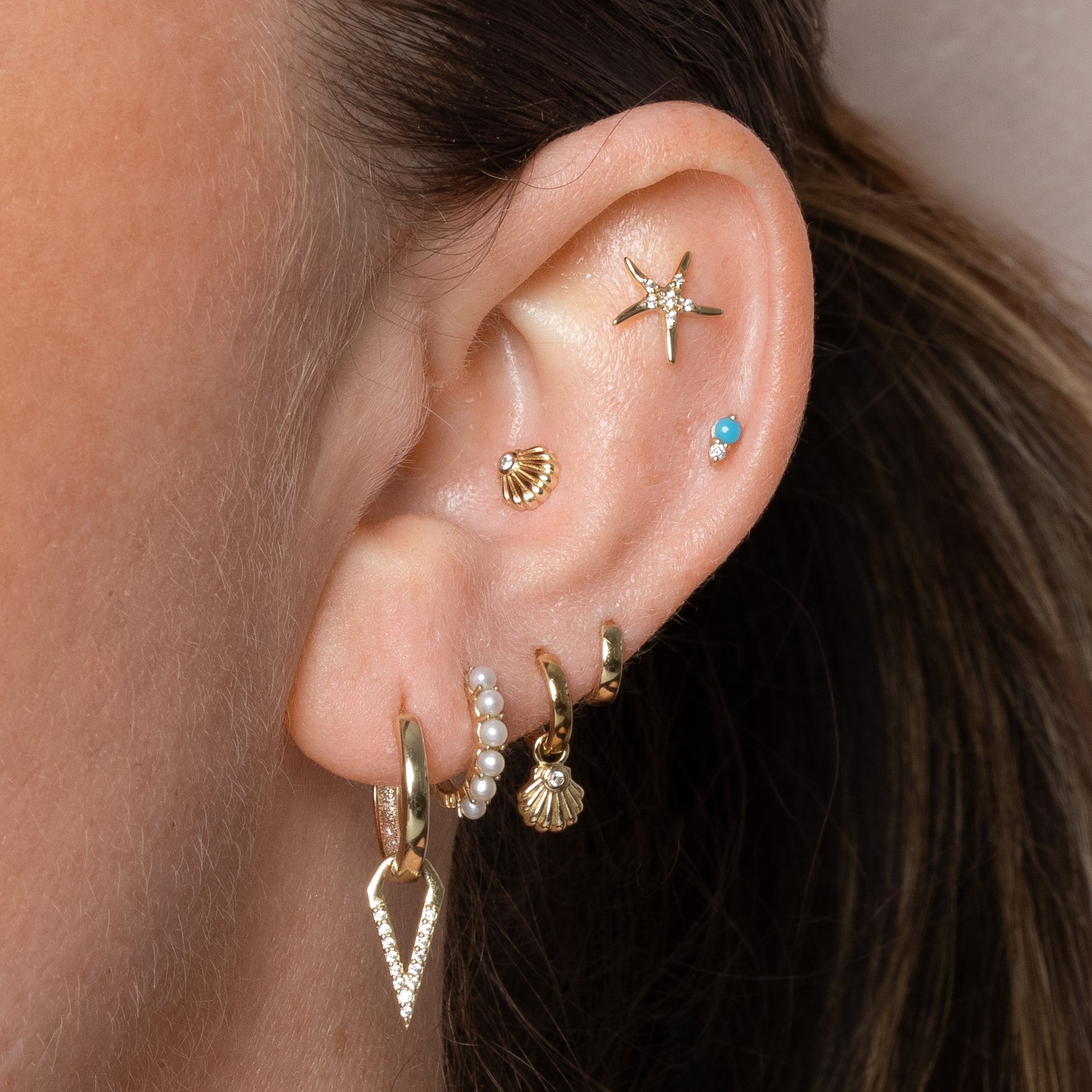 9k solid yellow gold Starfish flat back labret stud earring Cartilage Studs Laura Bond Maria Tash astrid miyu
