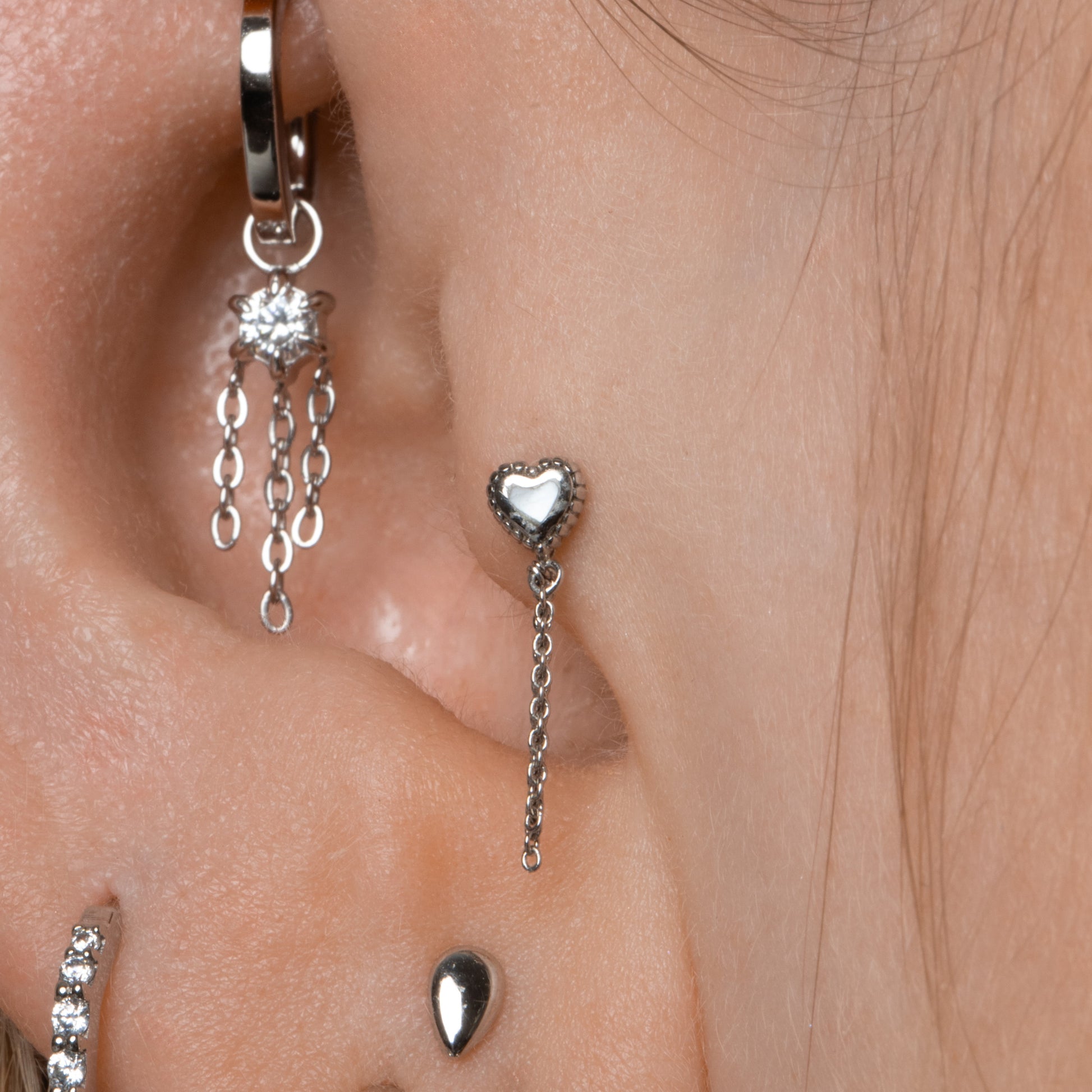 14k solid white gold Mother of Pearl chain flat back labret stud earring Cartilage Studs Laura Bond Maria Tash astrid miyu