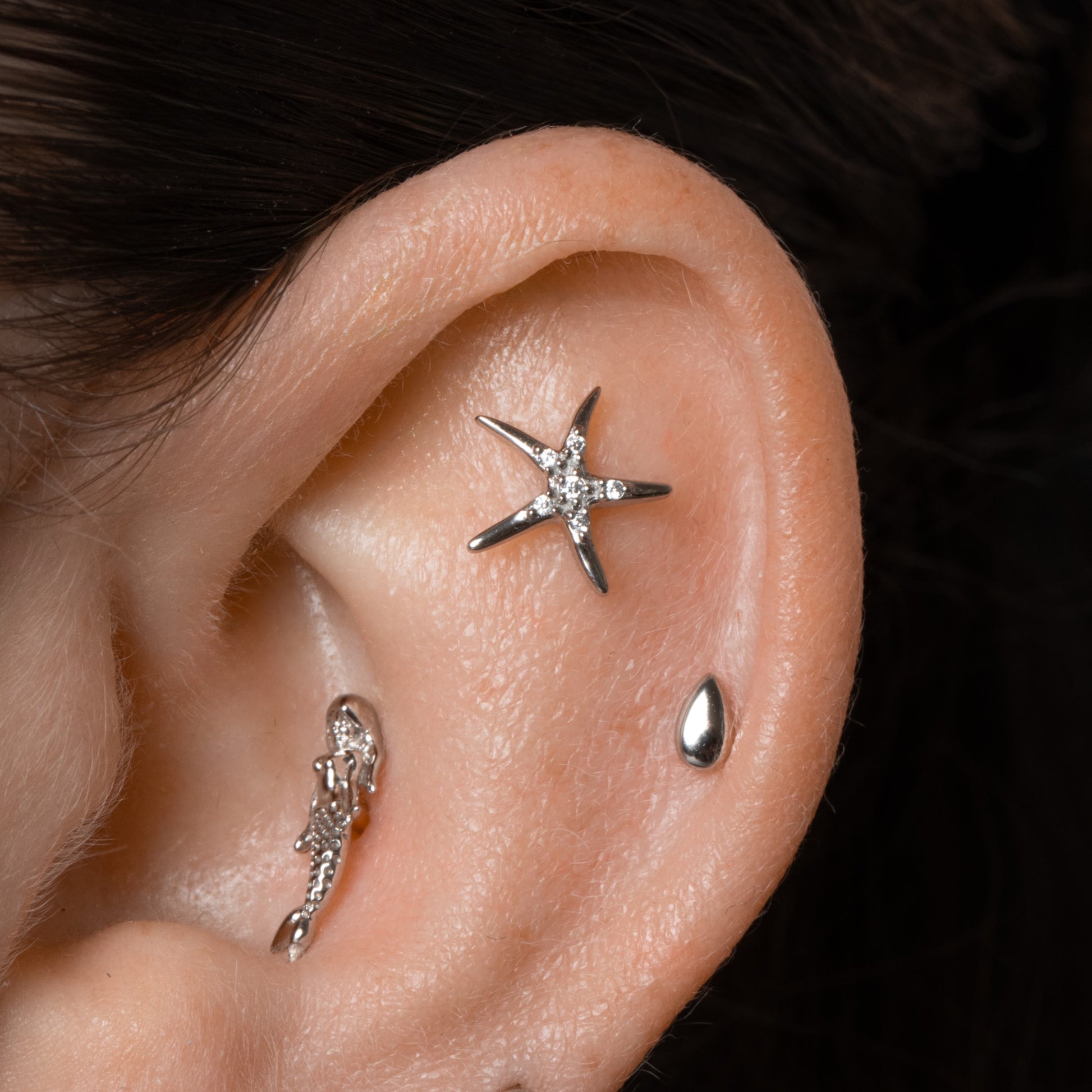 9k solid white gold Starfish flat back labret stud earring Laura Bond Maria Tash astrid miyu