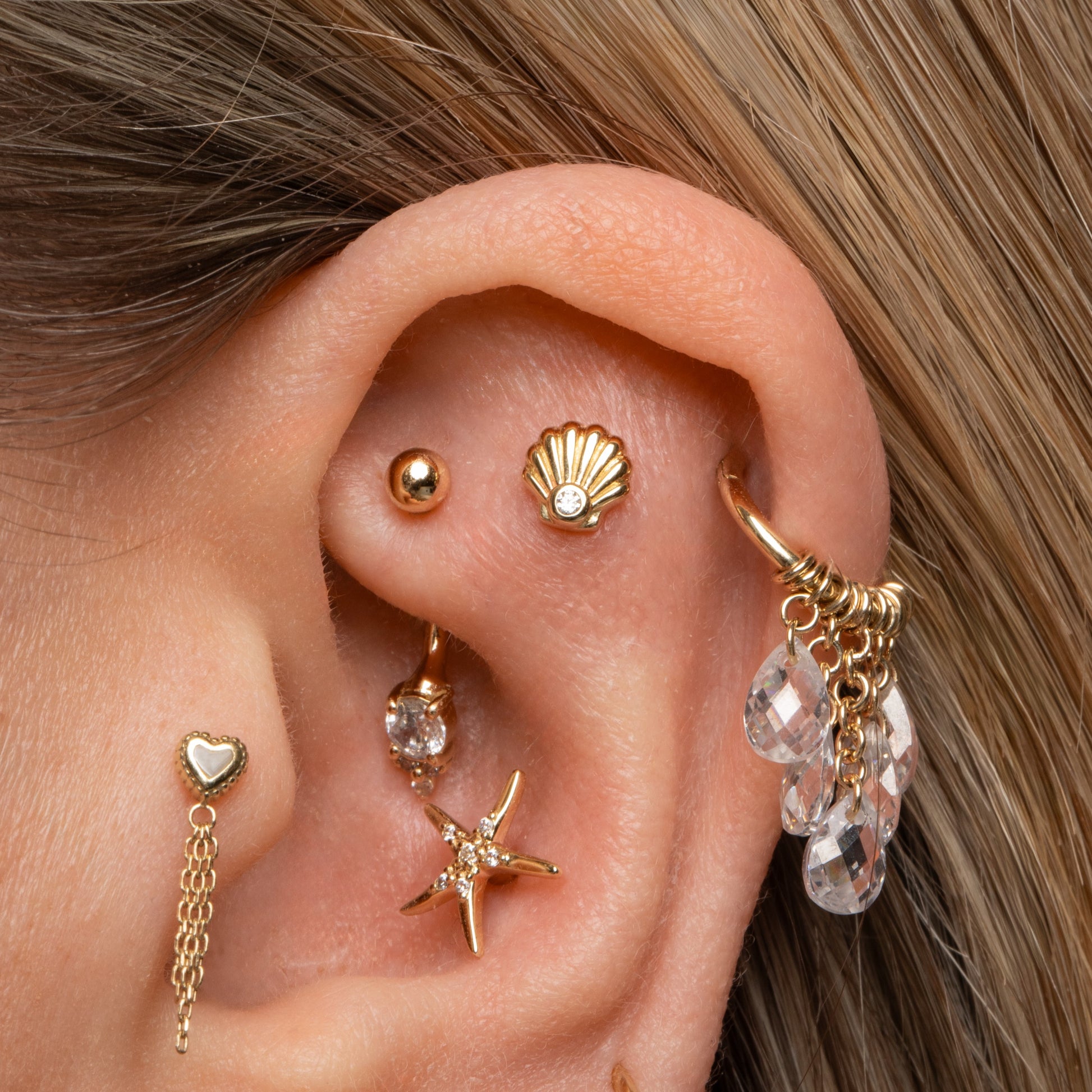 9k solid yellow gold Starfish flat back labret stud earring Cartilage Studs Laura Bond Maria Tash astrid miyu