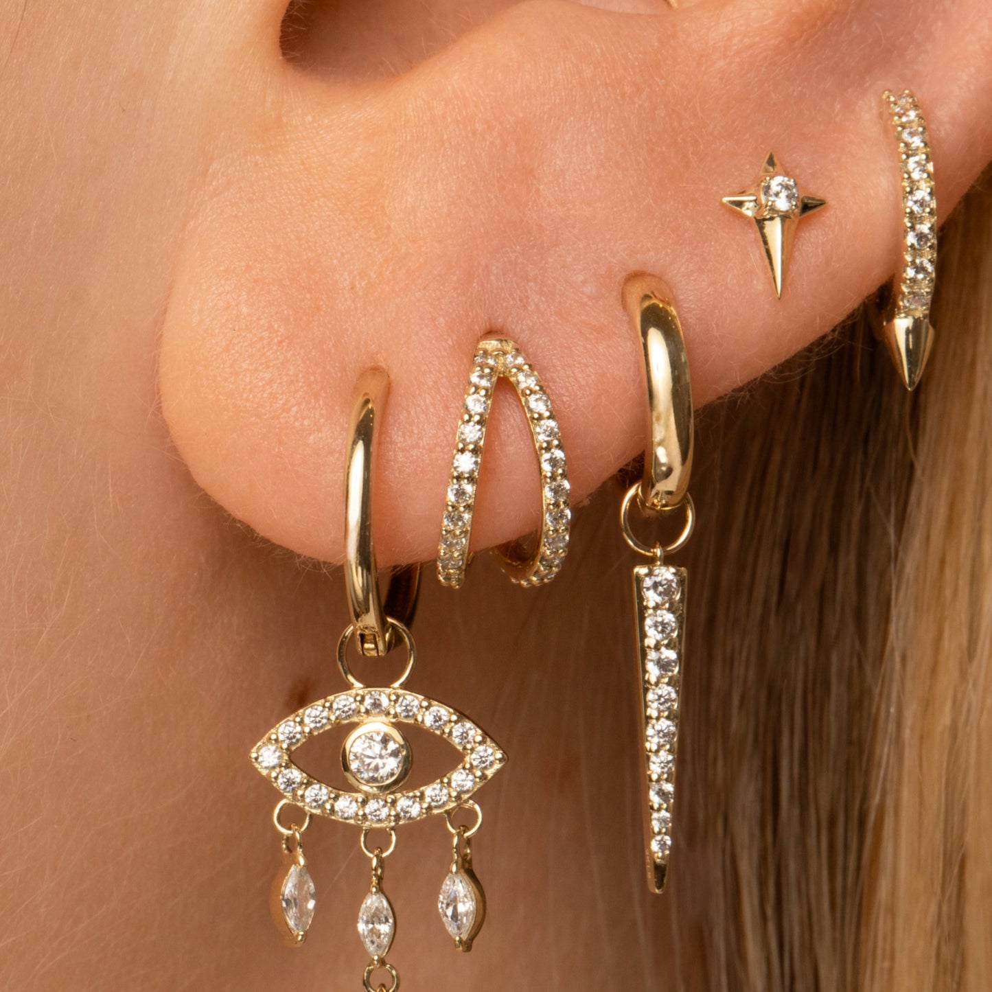 astrid miyu 9k solid yellow gold double crystal clicker clicker hoop earring Huggies and Hoops Laura Bond