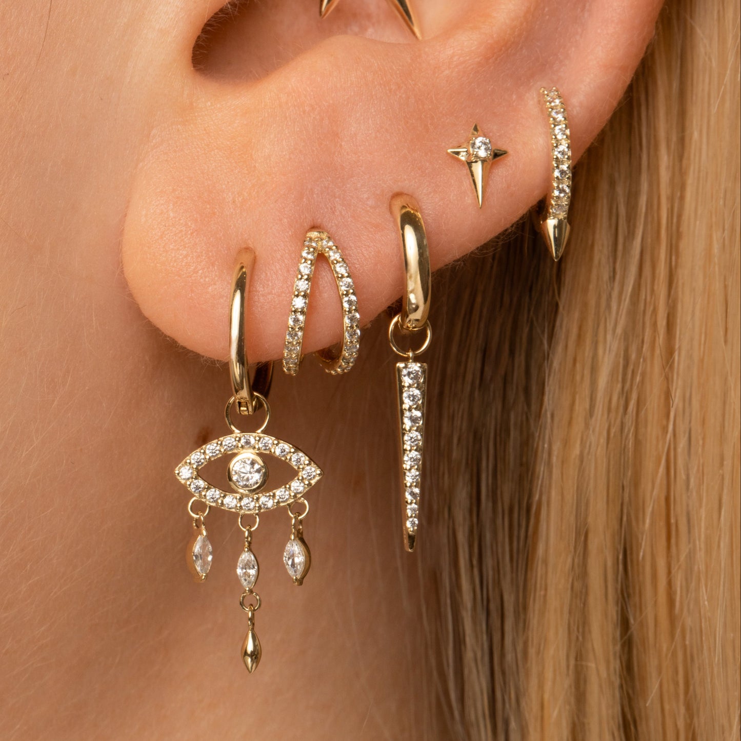 astrid miyu 9k solid yellow gold crystal spike earring charm Chains and Charms Laura Bond