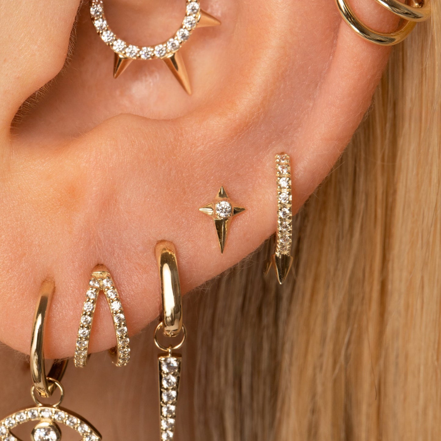 astrid miyu 14k solid yellow gold Eclipta star flat back labret stud earring Cartilage Studs Laura Bond
