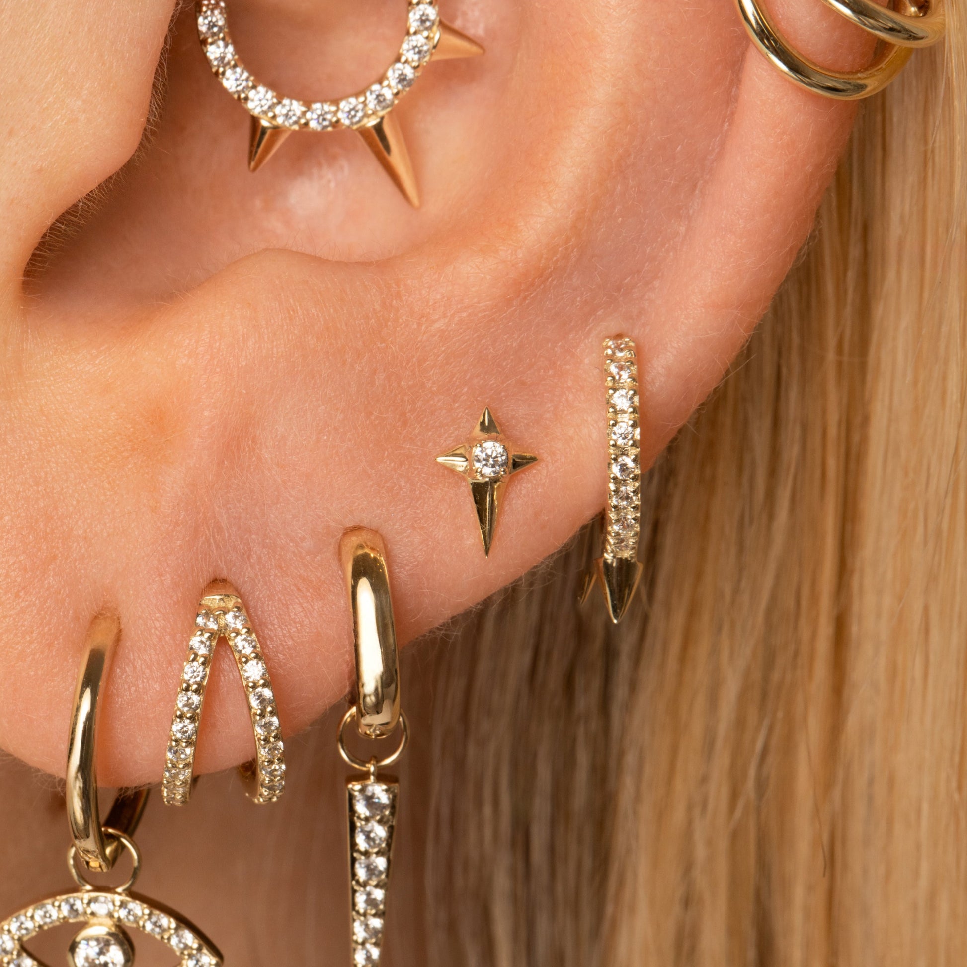 astrid miyu 14k solid yellow gold Eclipta star flat back labret stud earring Cartilage Studs Laura Bond