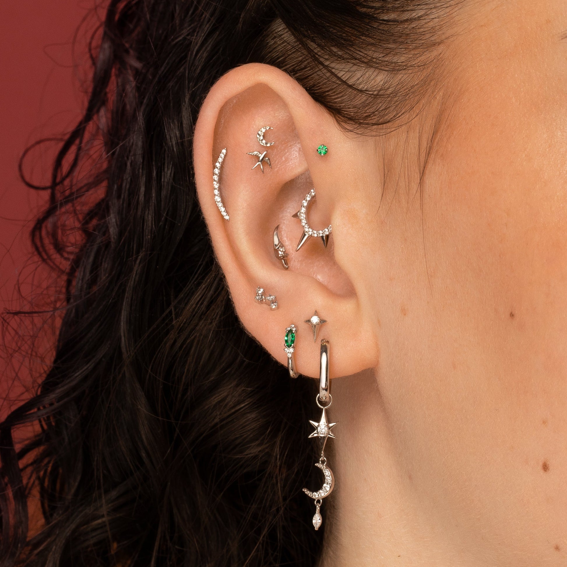 astrid miyu 14k solid white gold Zira curved dagger flat back labret stud earring Cartilage Studs Laura Bond