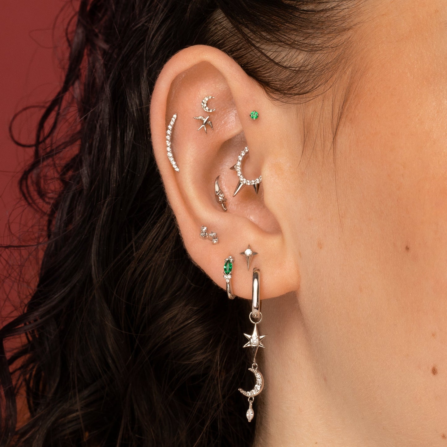 astrid miyu 14k solid white gold Aurora curved flat back labret stud earring Cartilage Studs Laura Bond
