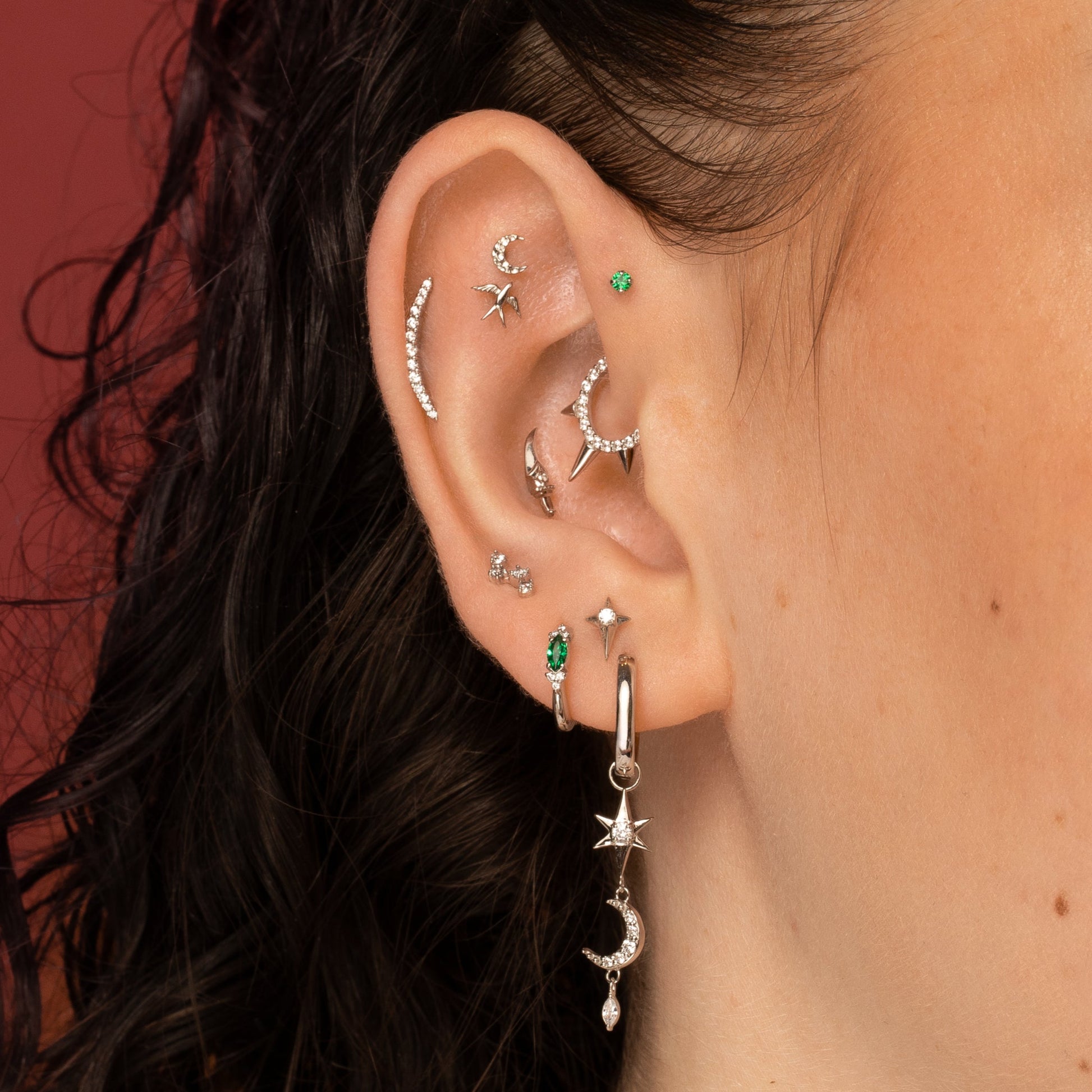 astrid miyu 14k solid white gold Aurora curved flat back labret stud earring Cartilage Studs Laura Bond