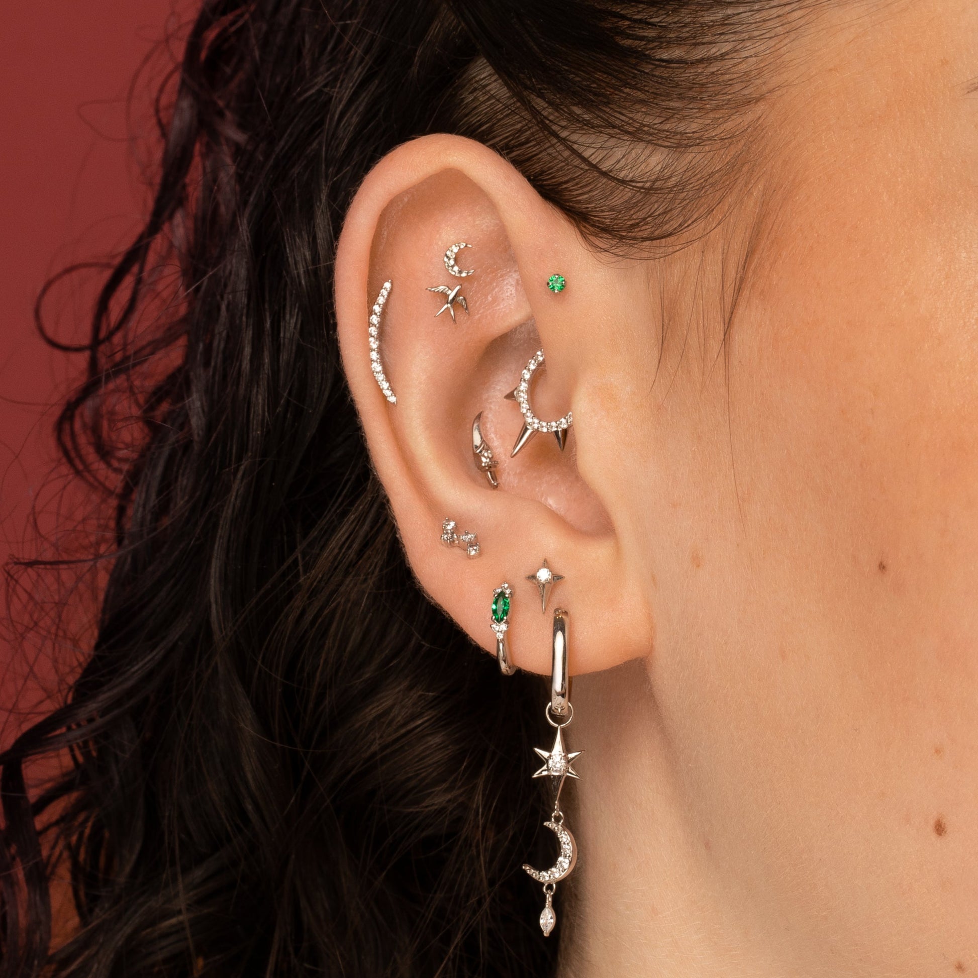 astrid miyu 9k solid white gold tiny green crystal gem 2mm flat back labret stud earring Cartilage Studs Laura Bond