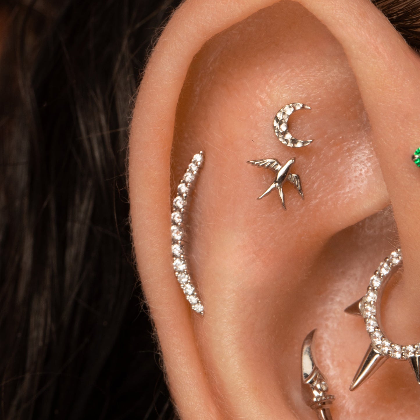 astrid miyu 14k solid white gold Aurora curved flat back labret stud earring Cartilage Studs Laura Bond
