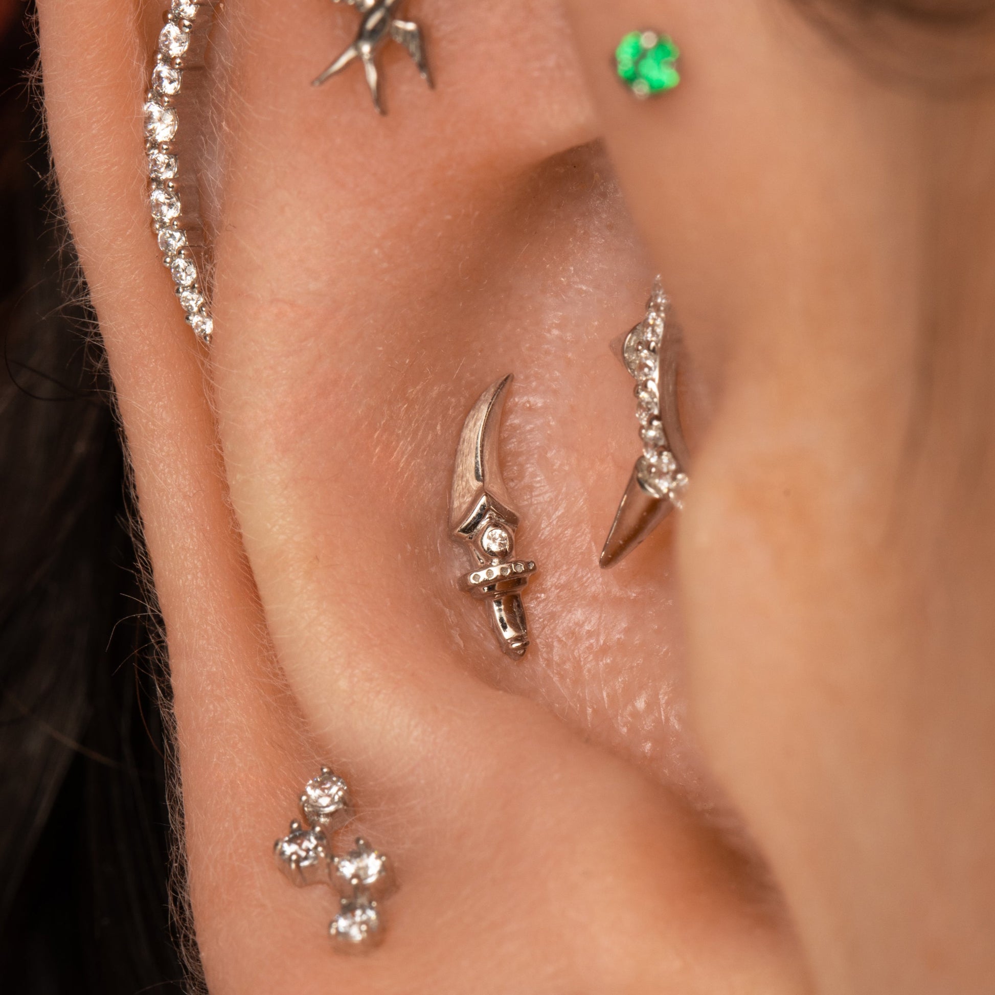 astrid miyu 14k solid white gold Zira curved dagger flat back labret stud earring Cartilage Studs Laura Bond