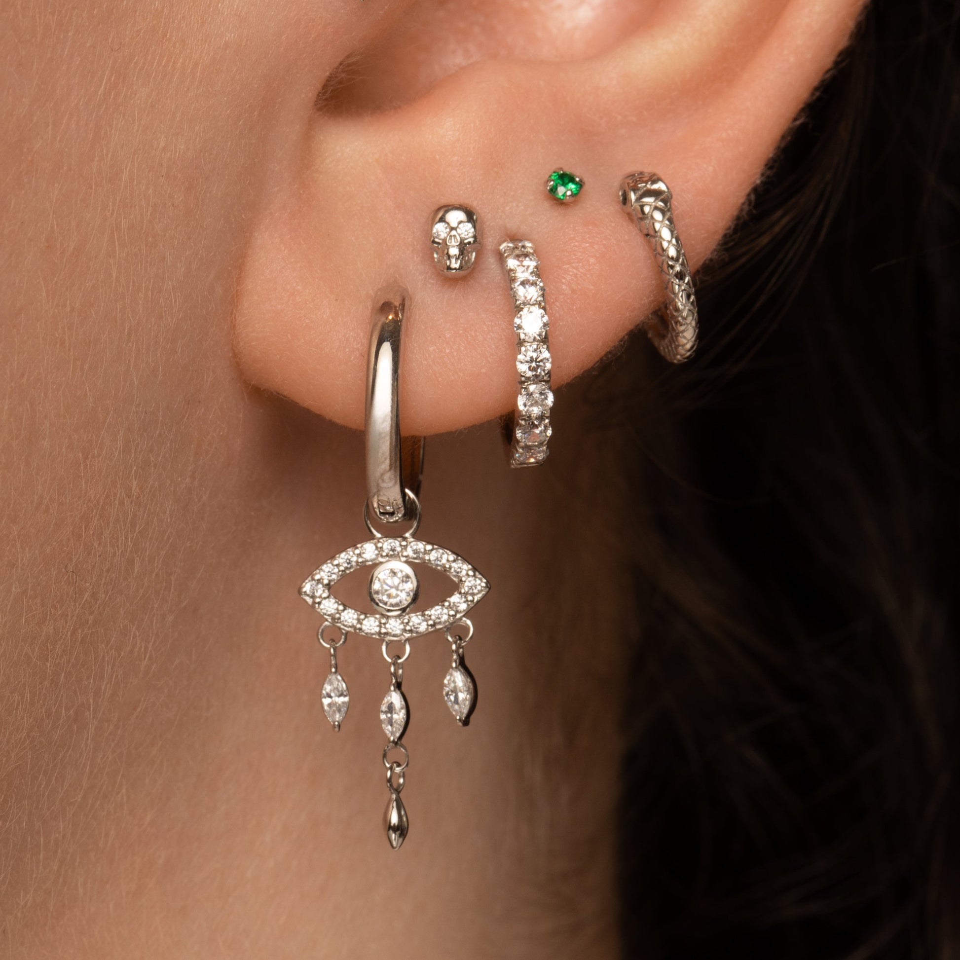 astrid miyu 9k solid white gold Mystic Eye marquise drop earring charm Chains and Charms Laura Bond