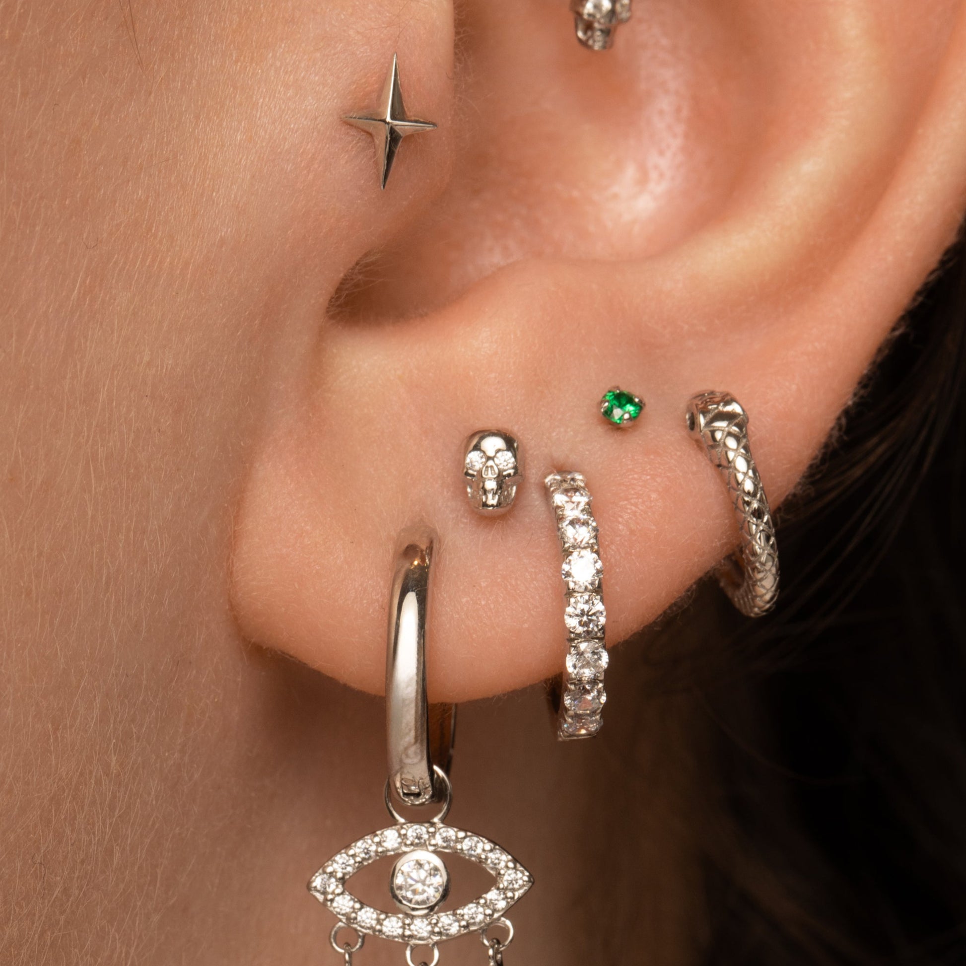 astrid miyu 14k solid white gold Sparkling Skull labret stud earring Cartilage Studs Laura Bond