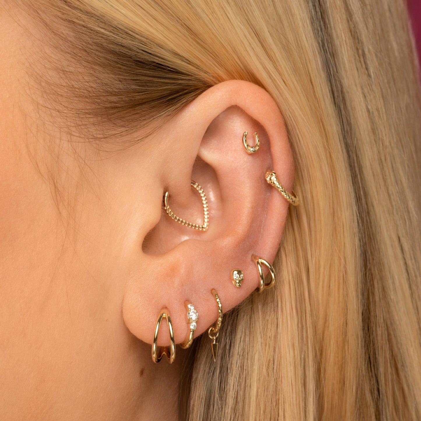 astrid miyu 9k solid yellow gold Vara textured clicker hoop earring for daith or septum 8mm Huggies and Hoops Laura Bond