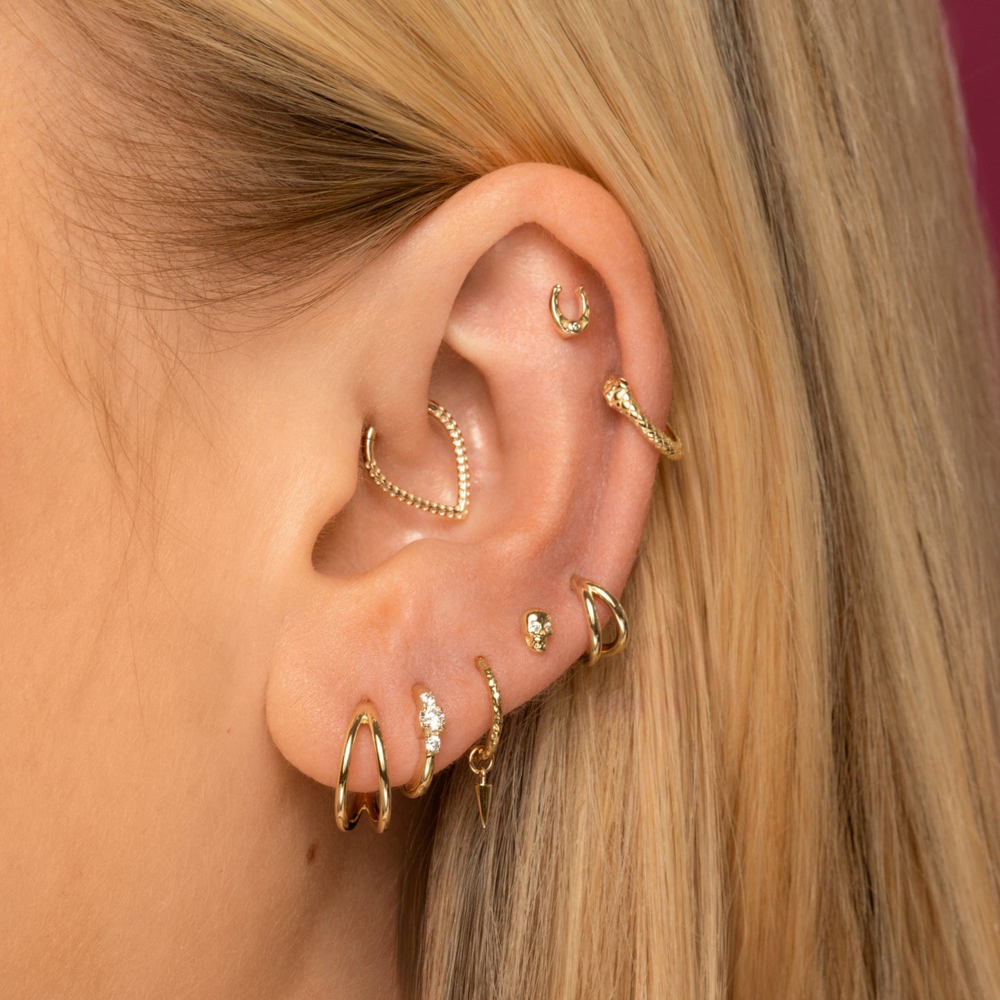 astrid miyu 9k solid yellow gold Lucky horseshoe flat back labret stud earring Cartilage Studs Laura Bond