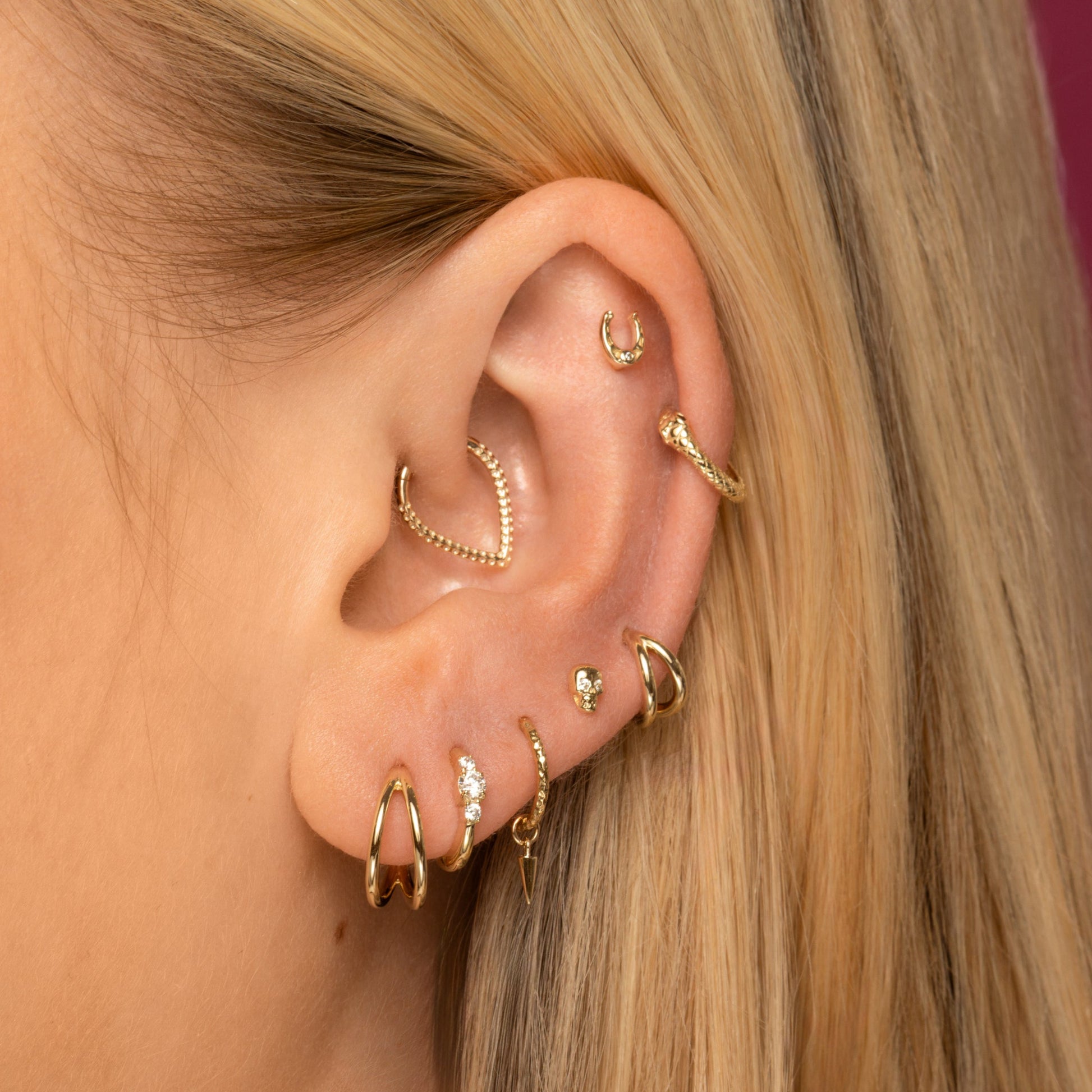 astrid miyu 9k solid yellow gold Lucky horseshoe flat back labret stud earring Cartilage Studs Laura Bond