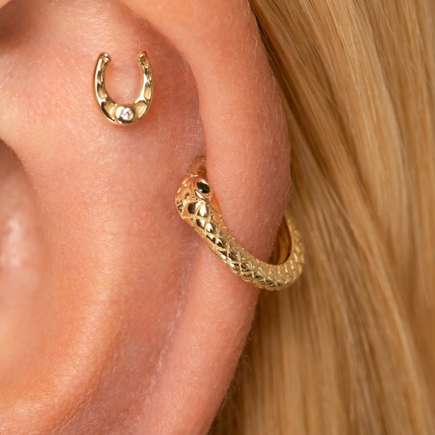 astrid miyu 9k solid yellow gold Ouroboros Snake clicker hoop earring Huggies and Hoops Laura Bond