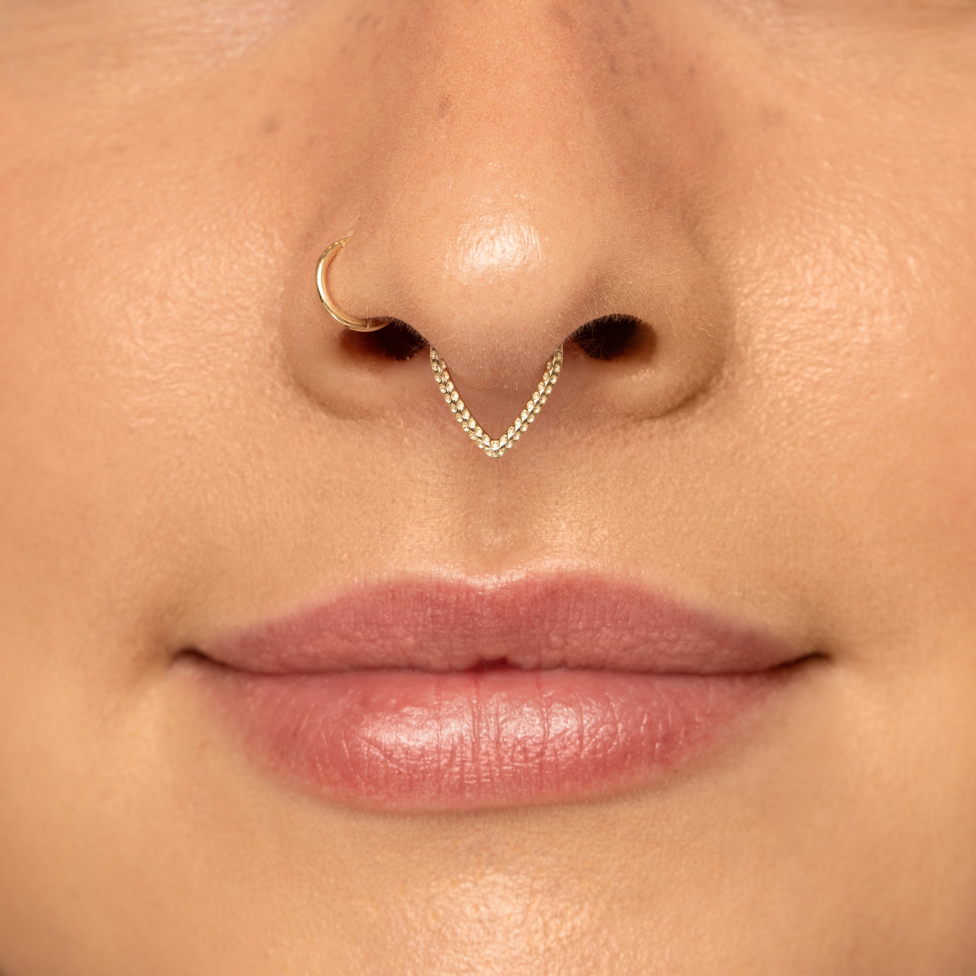 astrid miyu 9k solid yellow gold Vara textured clicker hoop earring for daith or septum 8mm Huggies and Hoops Laura Bond