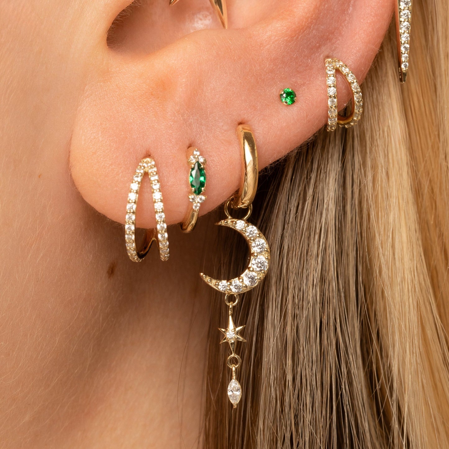 9k solid yellow gold 10mm Vespera huggie hoop earring pair