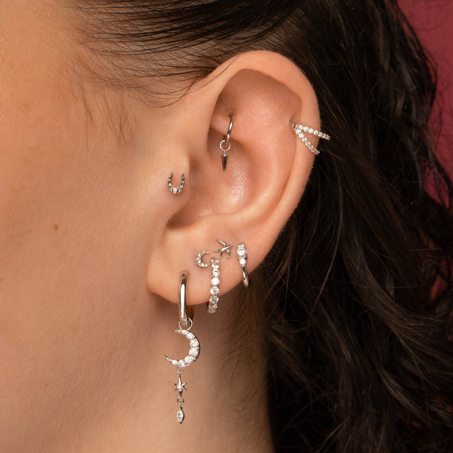 9k solid white gold 10mm Vespera huggie hoop earring pair