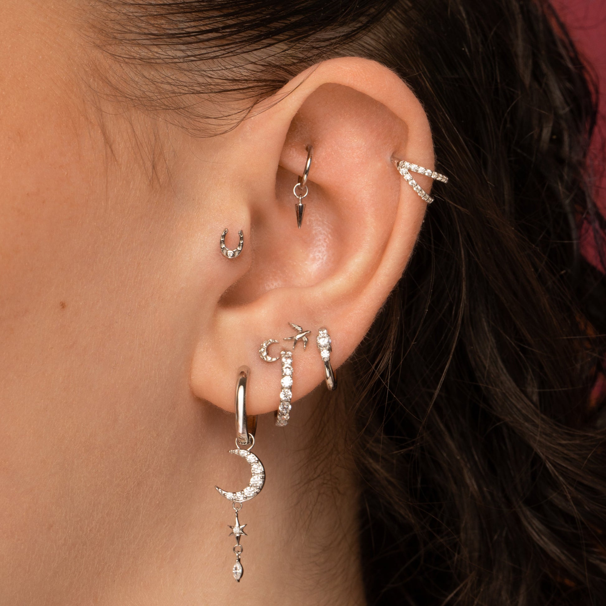 astrid miyu 9k solid white gold double crystal clicker clicker hoop earring Huggies and Hoops Laura Bond