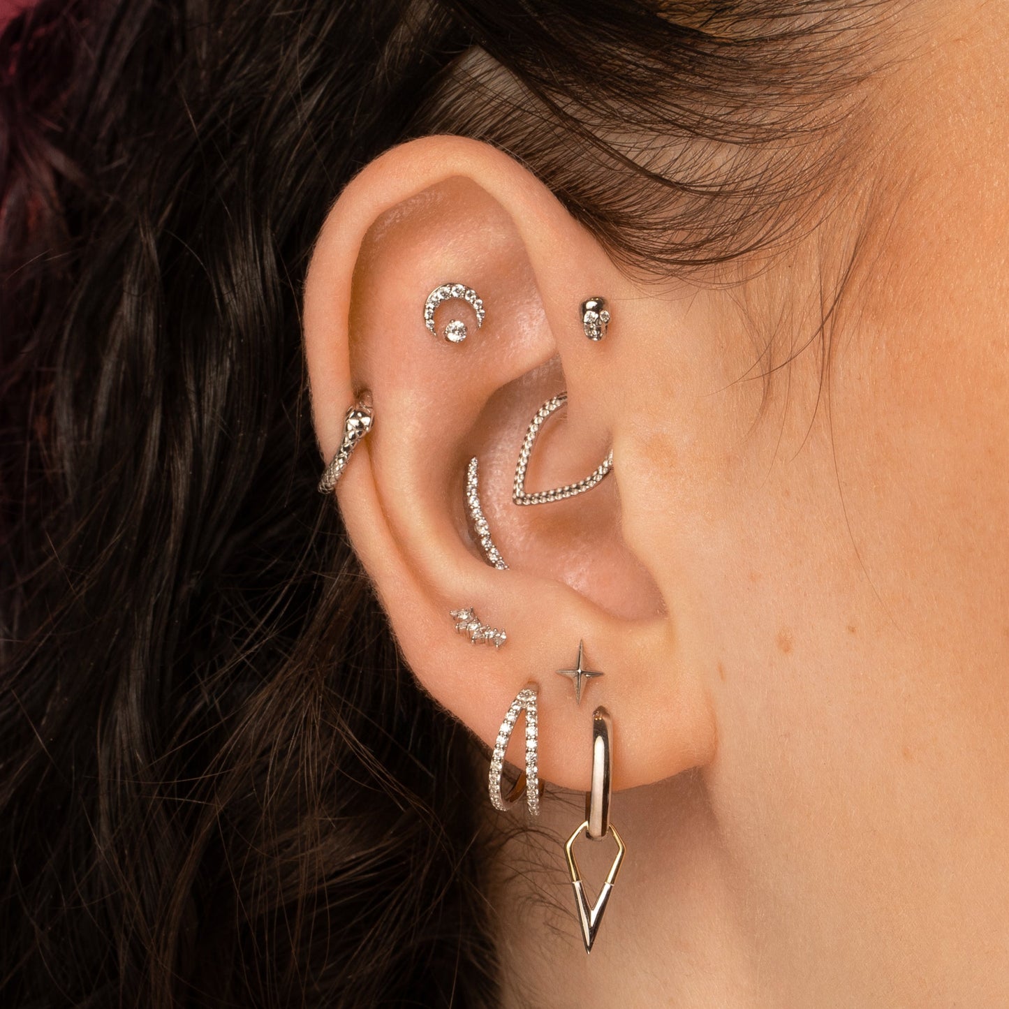 astrid miyu 14k solid white gold Aurora curved flat back labret stud earring Cartilage Studs Laura Bond