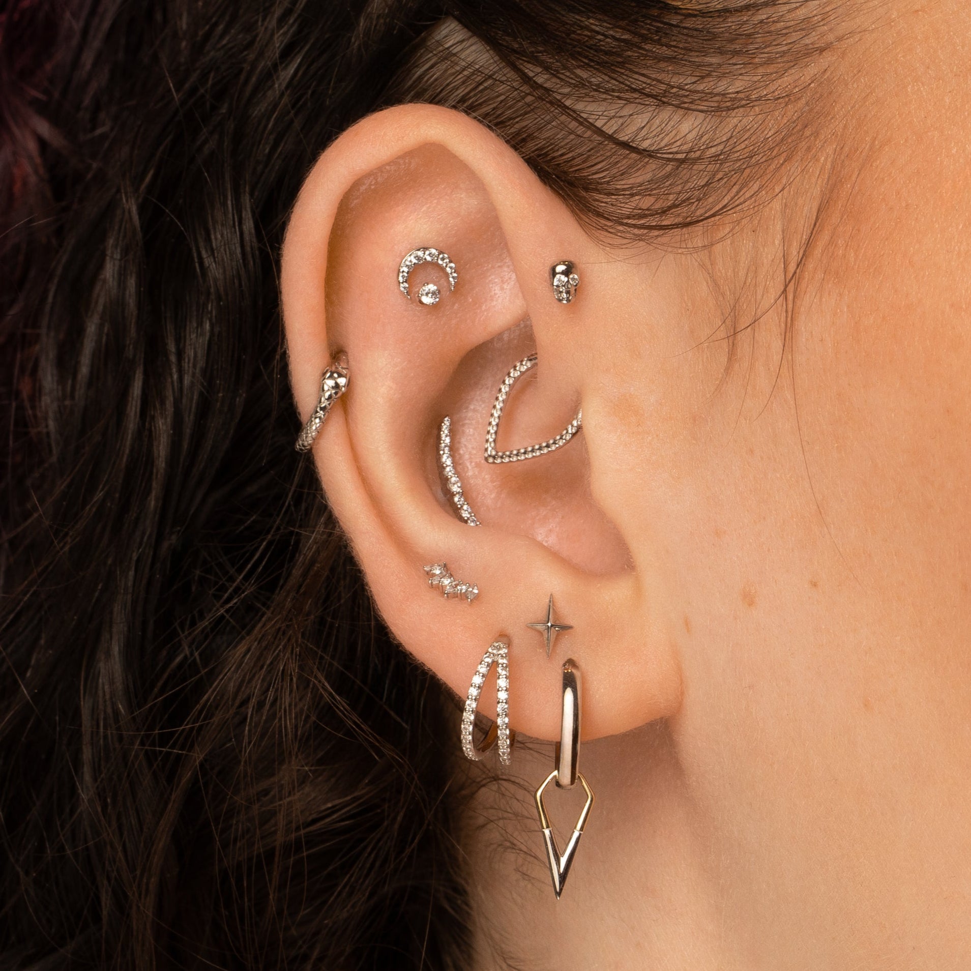 astrid miyu 9k solid white gold Ouroboros Snake clicker hoop earring Huggies and Hoops Laura Bond