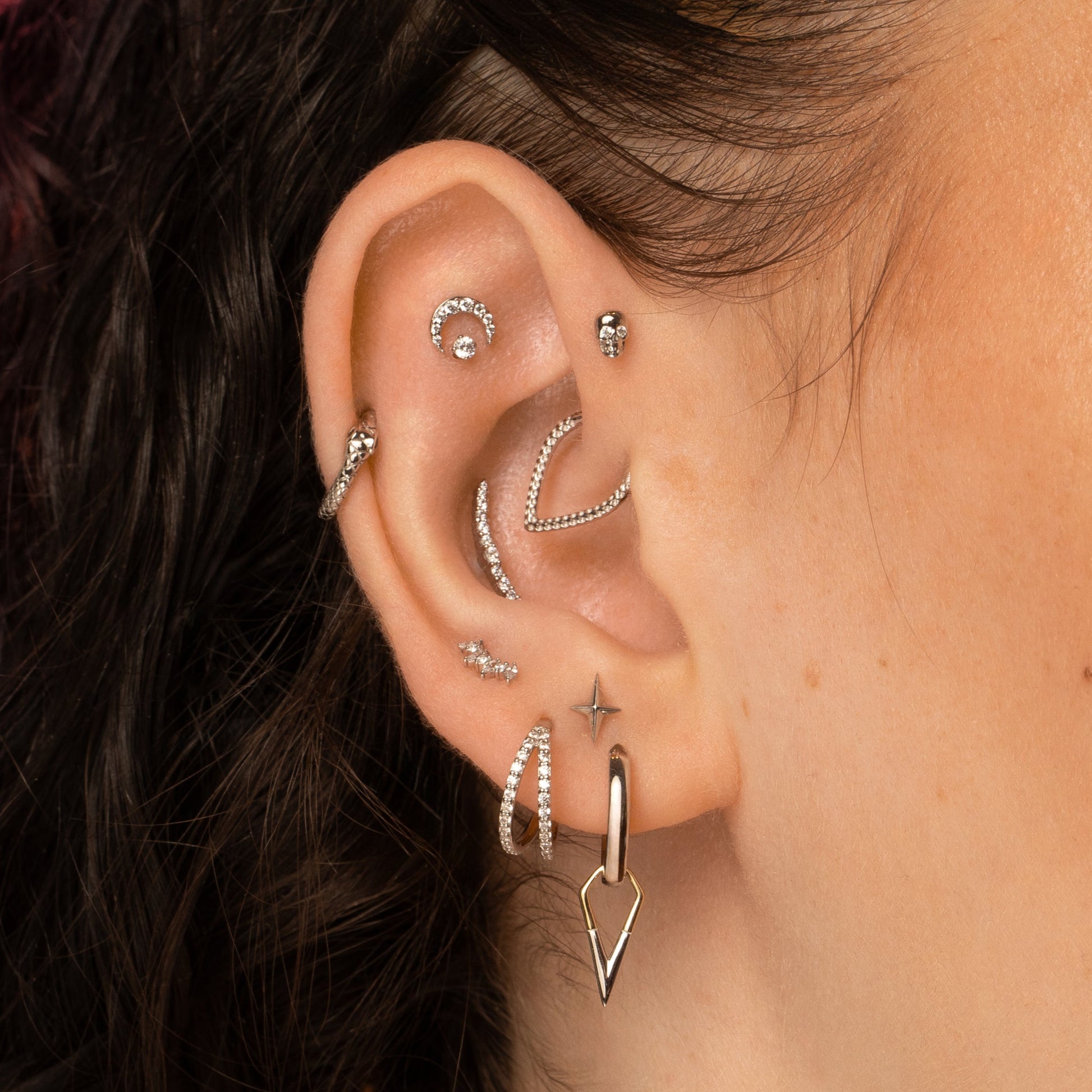 astrid miyu 14k solid white gold Lunette moon flat back labret stud earring Cartilage Studs Laura Bond