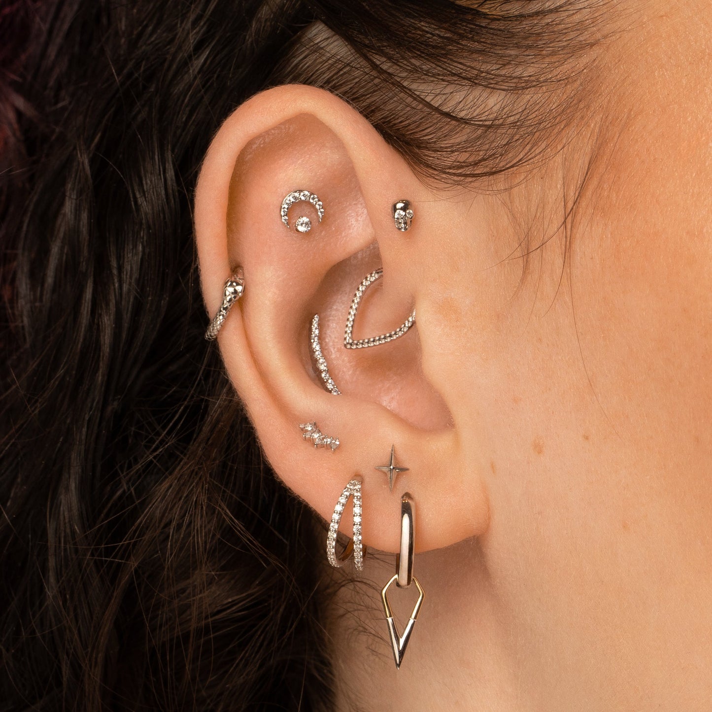 astrid miyu 14k solid white gold Sparkling Skull labret stud earring Cartilage Studs Laura Bond