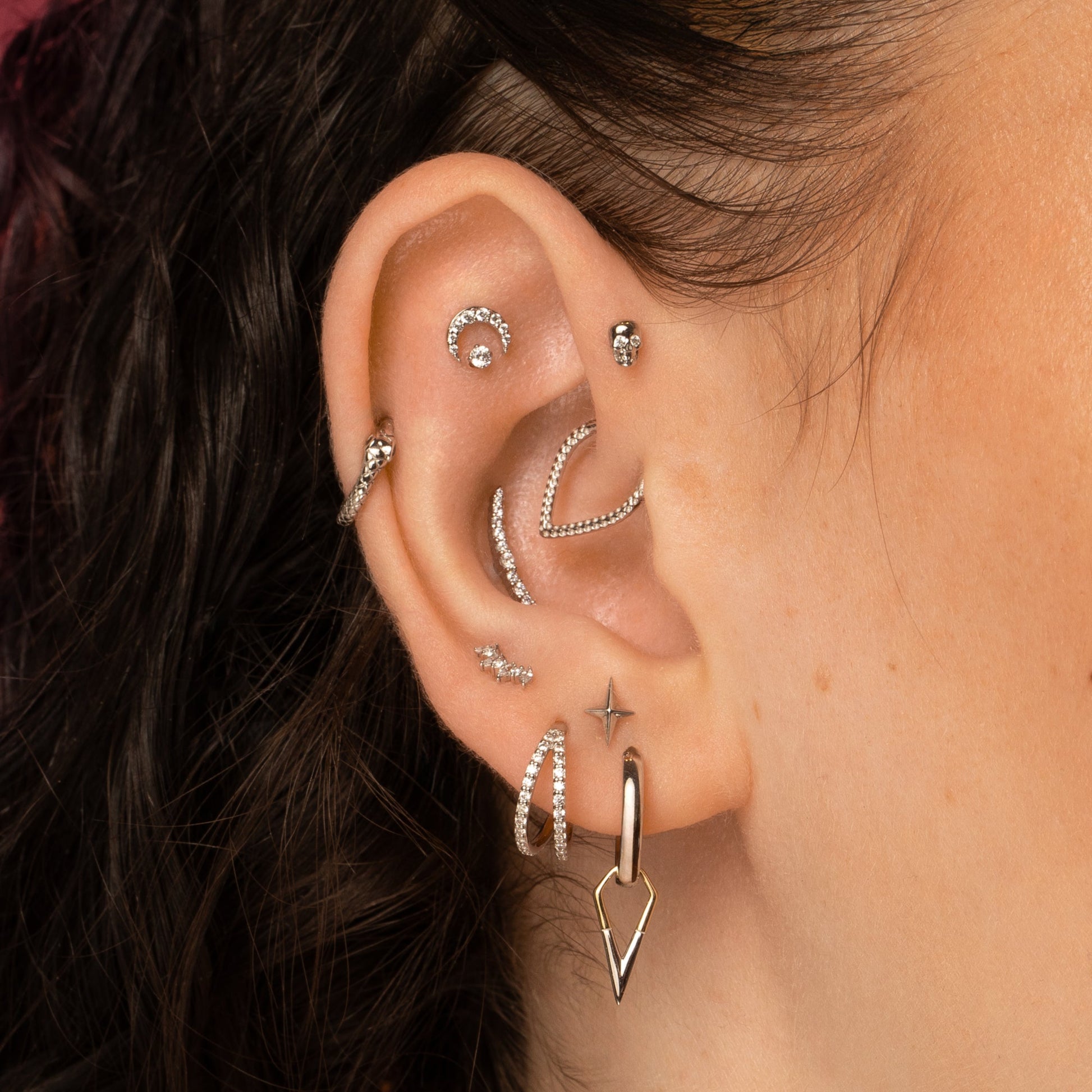 astrid miyu 9k solid white gold Vara textured clicker hoop earring for daith or septum 8mm Huggies and Hoops Laura Bond