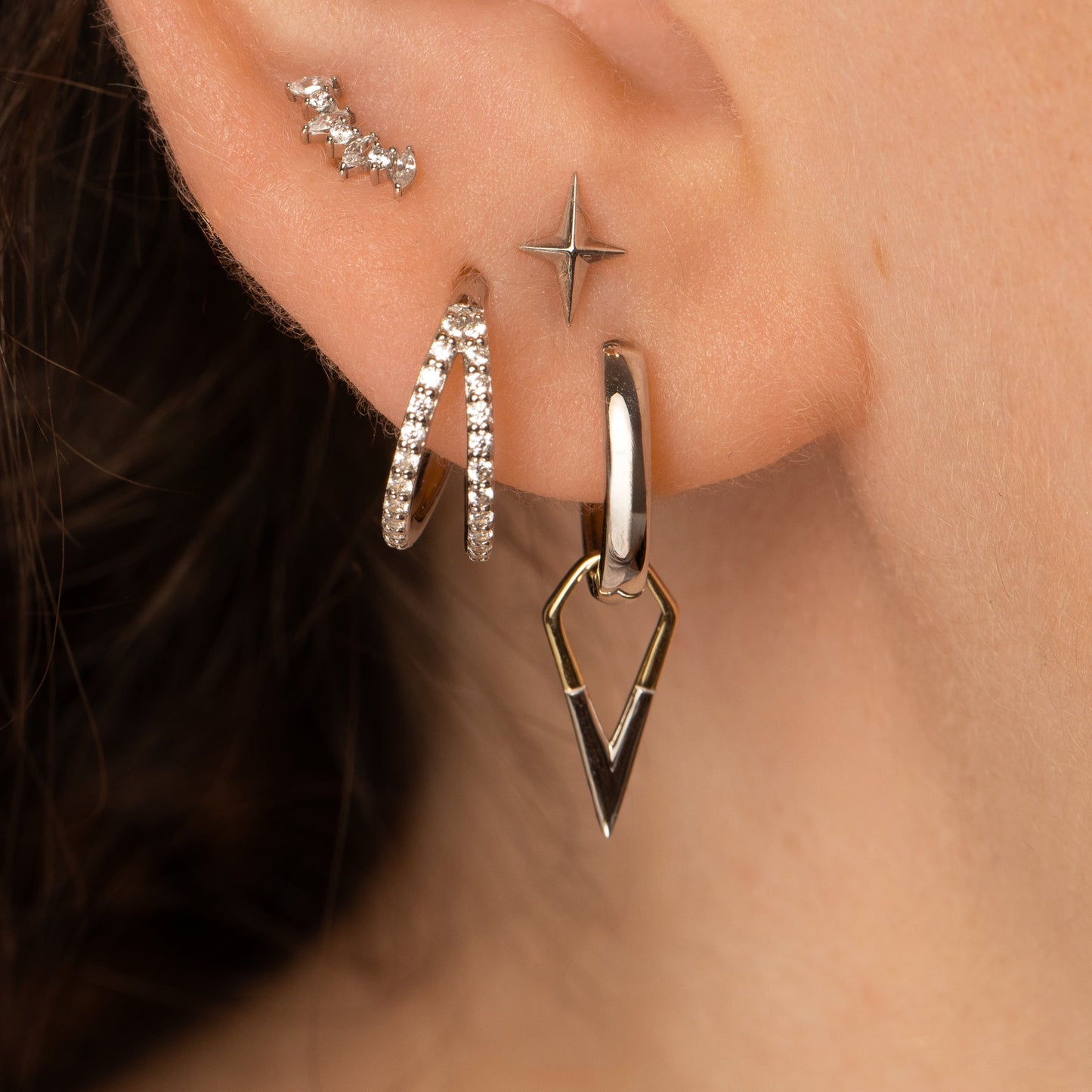 astrid miyu 9k solid yellow and white gold mixed metal Shard earring charm Chains and Charms Laura Bond