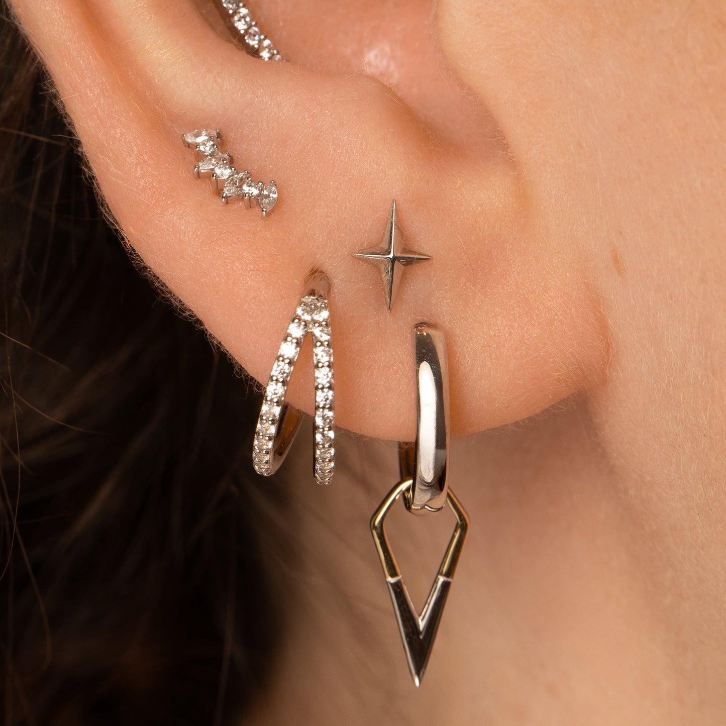 astrid miyu 14k solid white gold Faceted Star labret stud earring Cartilage Studs Laura Bond