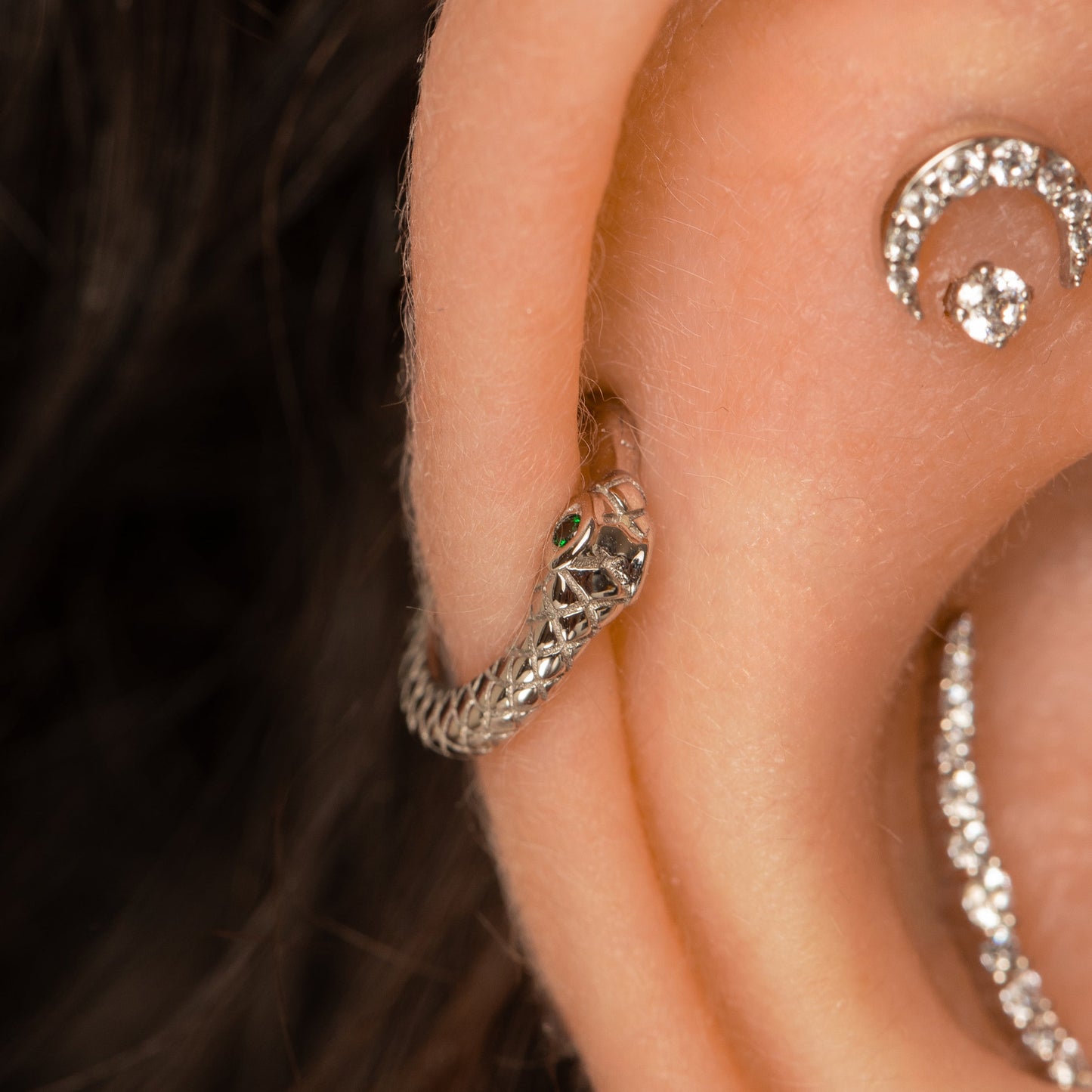 astrid miyu 9k solid white gold Ouroboros Snake clicker hoop earring Huggies and Hoops Laura Bond