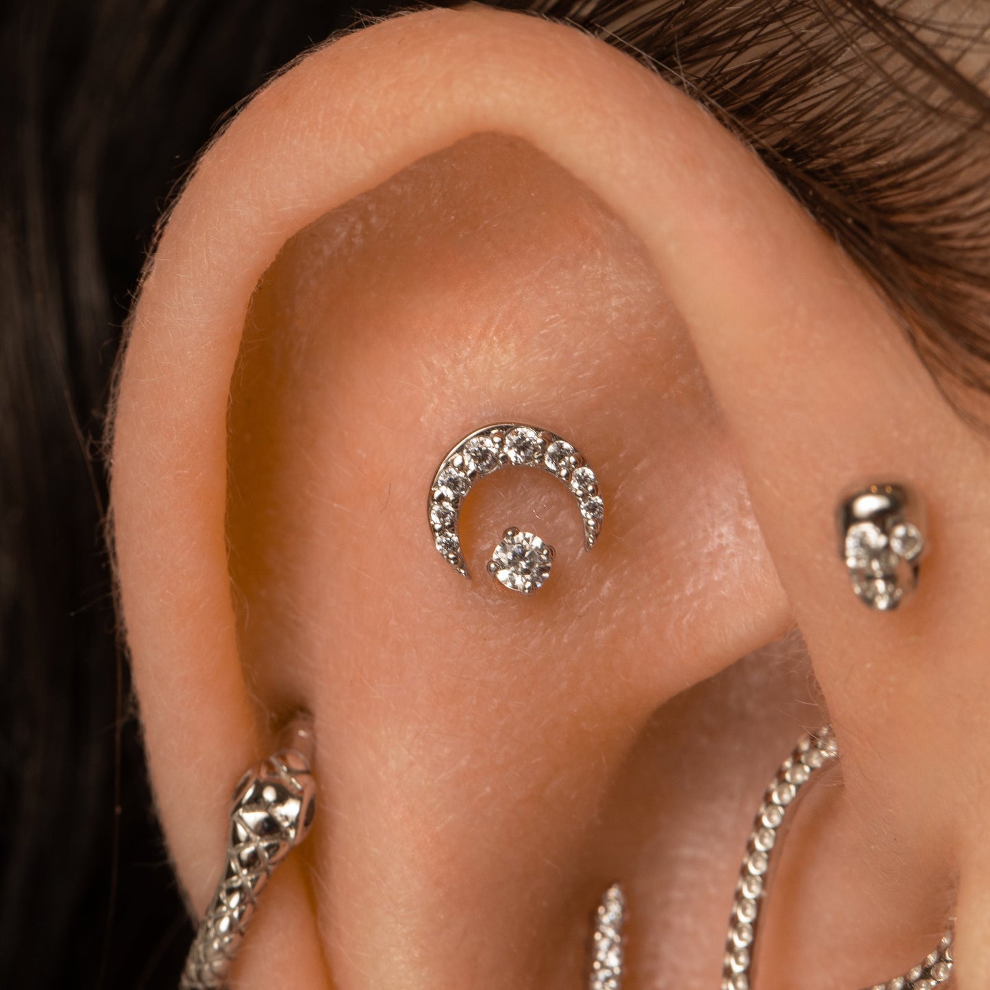 astrid miyu 14k solid white gold Lunette moon flat back labret stud earring Cartilage Studs Laura Bond