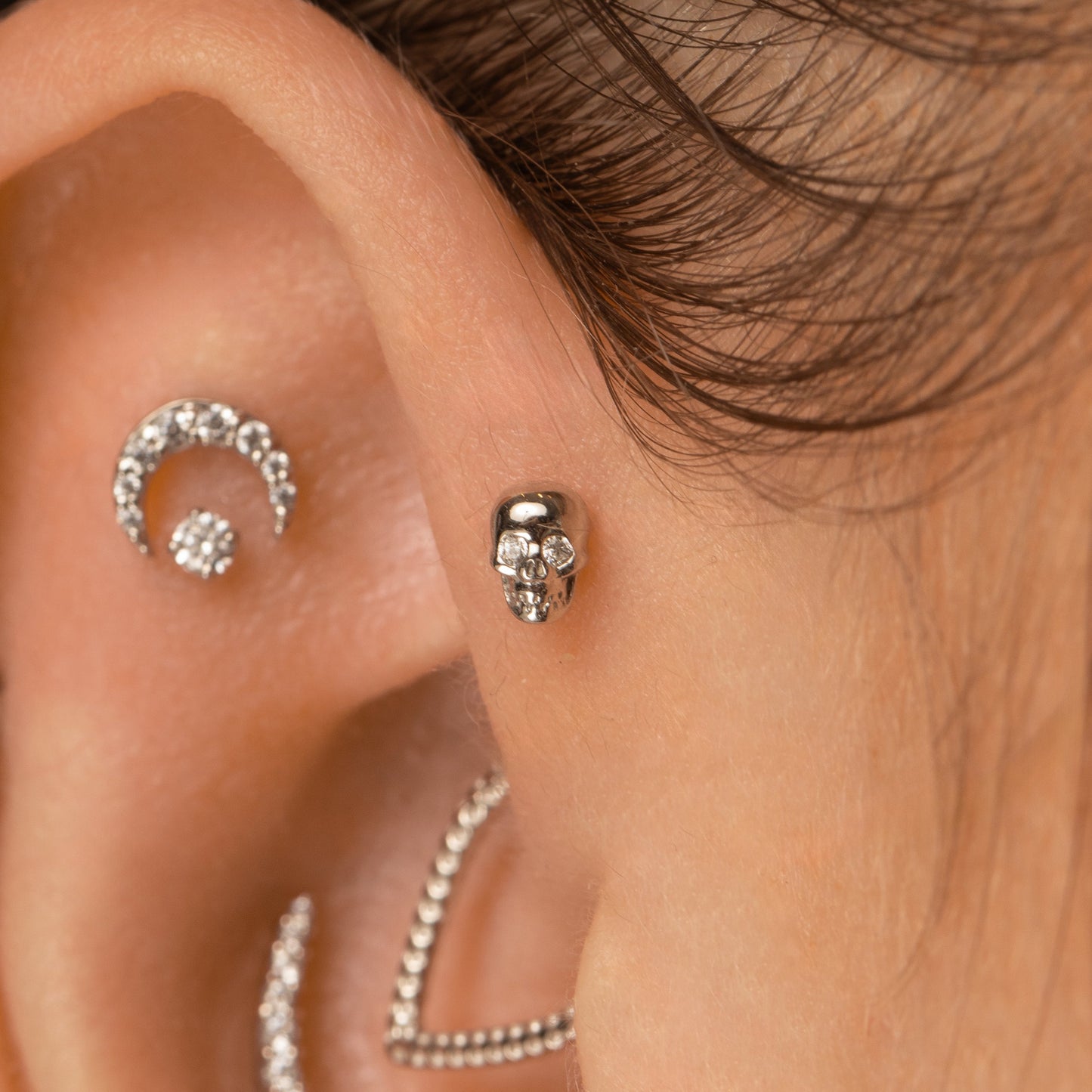 astrid miyu 14k solid white gold Sparkling Skull labret stud earring Cartilage Studs Laura Bond
