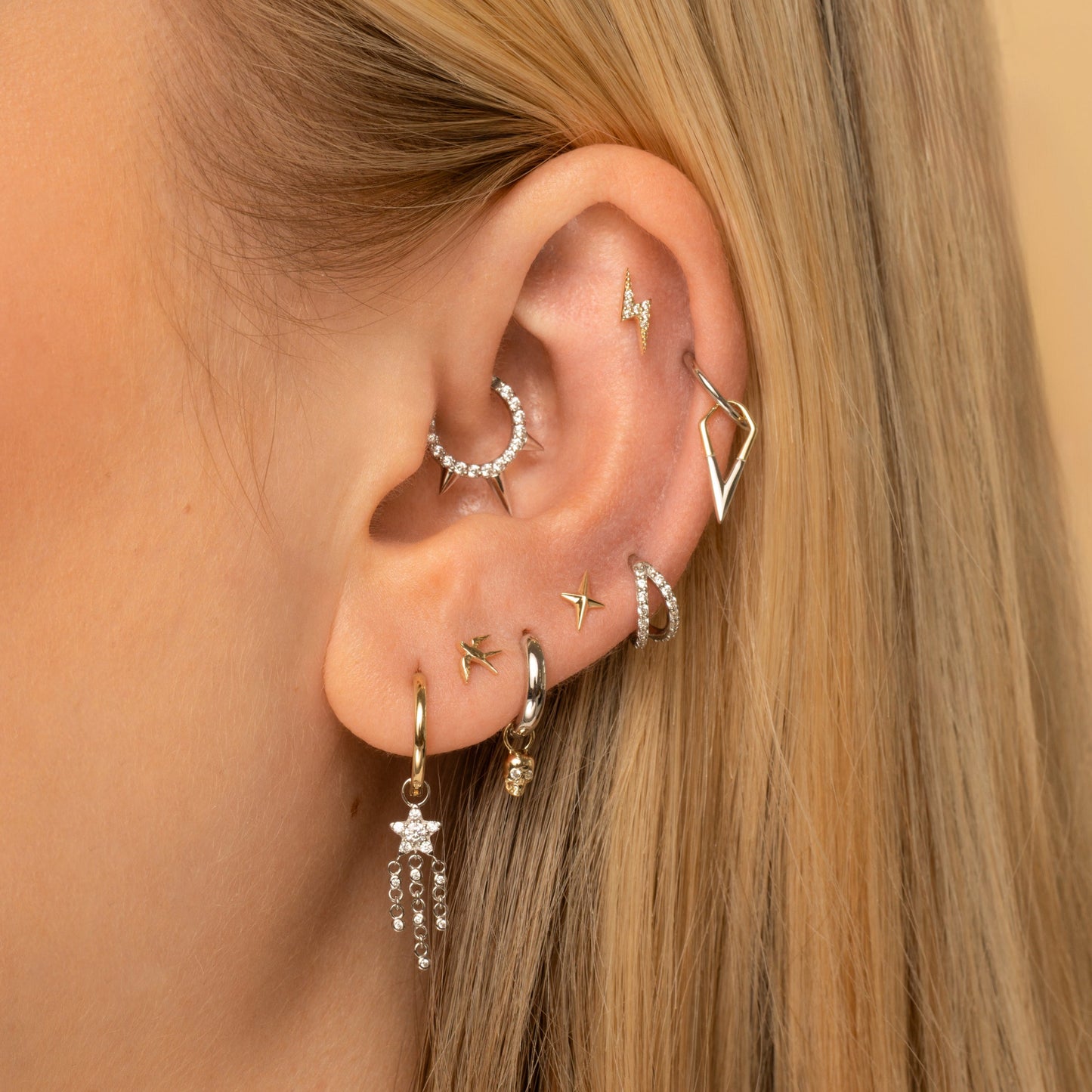astrid miyu 9k solid yellow gold Faceted Star labret stud earring Cartilage Studs Laura Bond