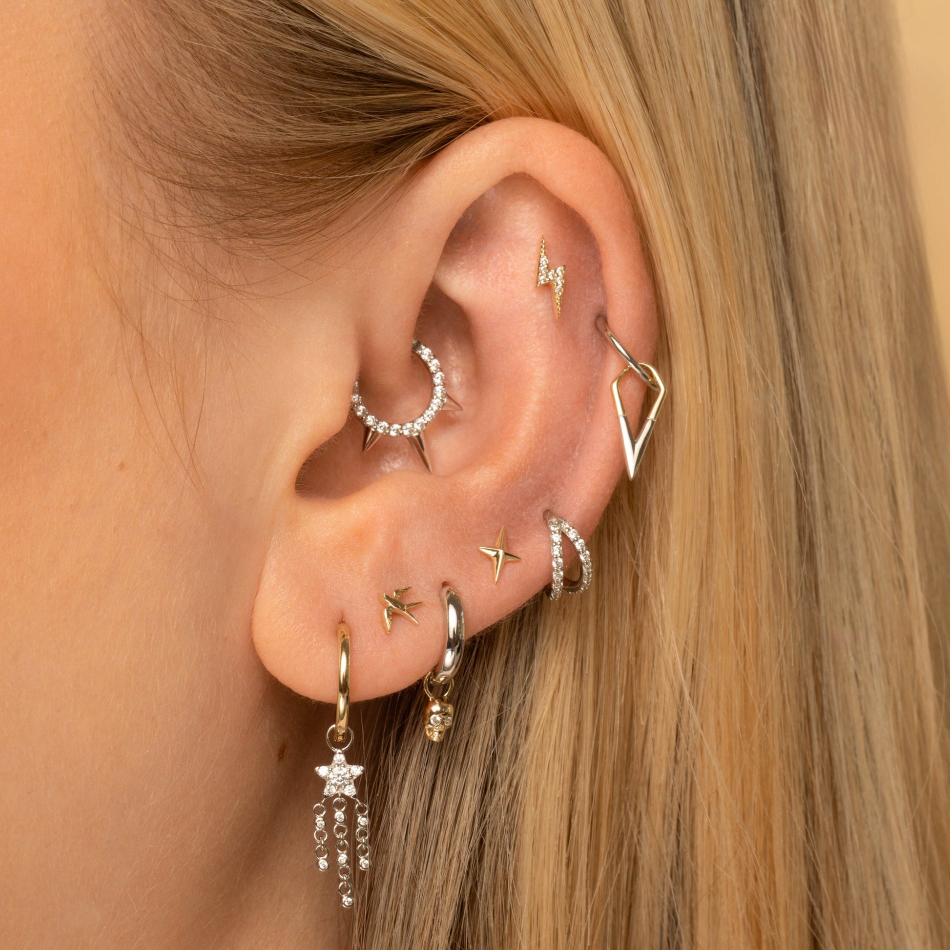 astrid miyu 14k solid yellow gold Flash lightning bolt flat back labret stud earring Cartilage Studs Laura Bond