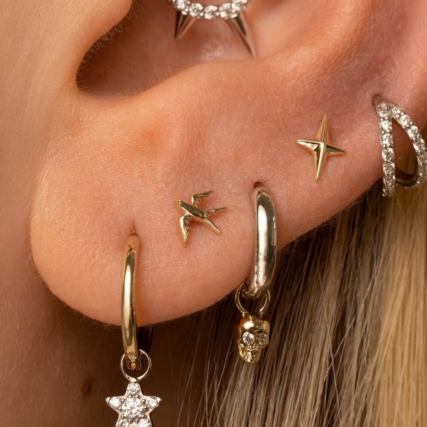 astrid miyu 9k solid yellow gold swallow flat back labret stud earring Cartilage Studs Laura Bond