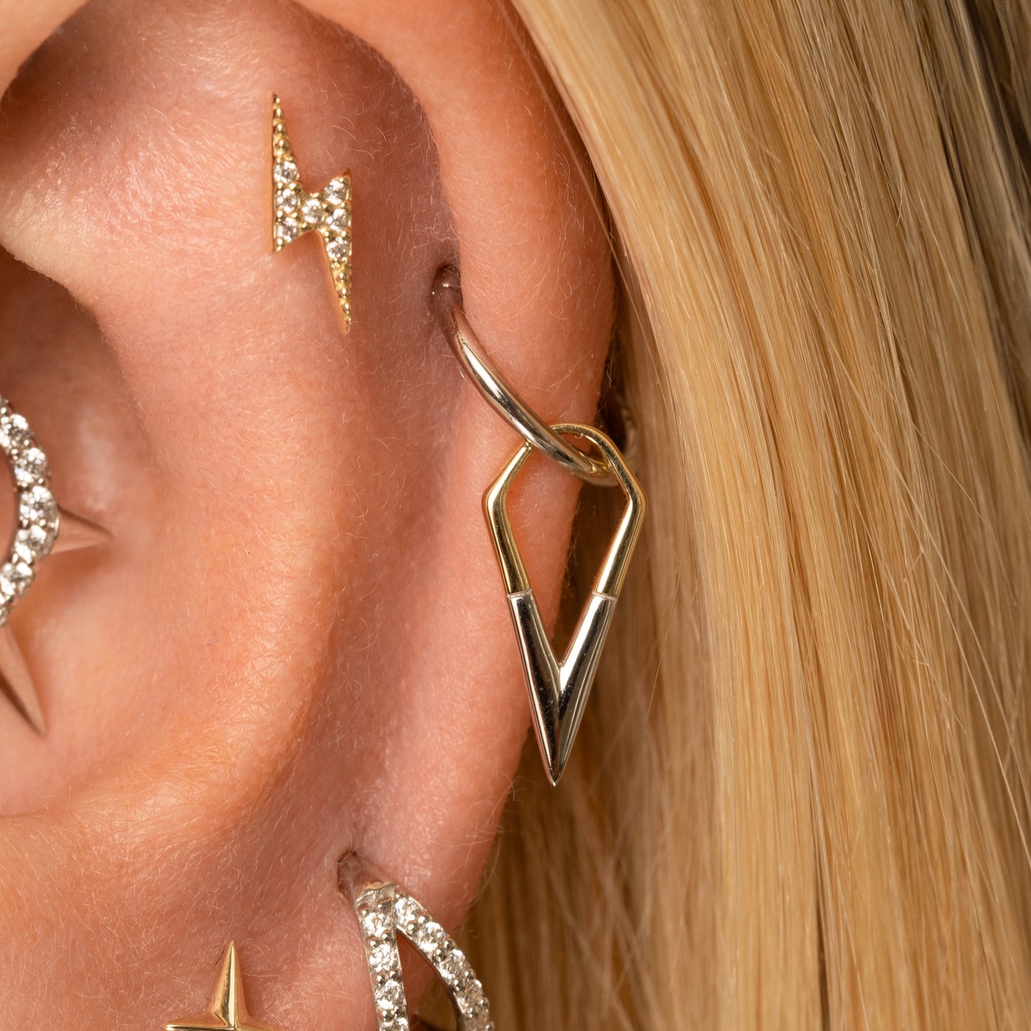 astrid miyu 9k solid yellow and white gold mixed metal Shard earring charm Chains and Charms Laura Bond