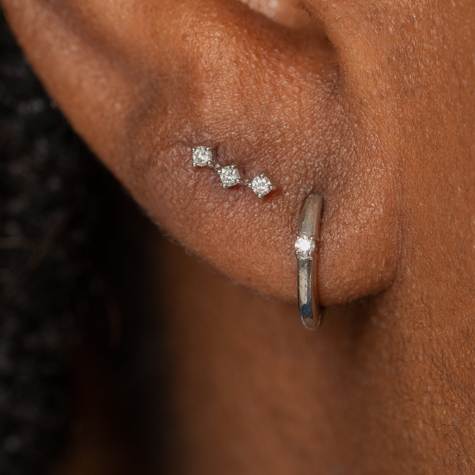 Diamonds by Laura Bond - 14k solid white gold diamond trinity flat back labret stud earring Cartilage Studs Laura Bond Maria Tash astrid miyu