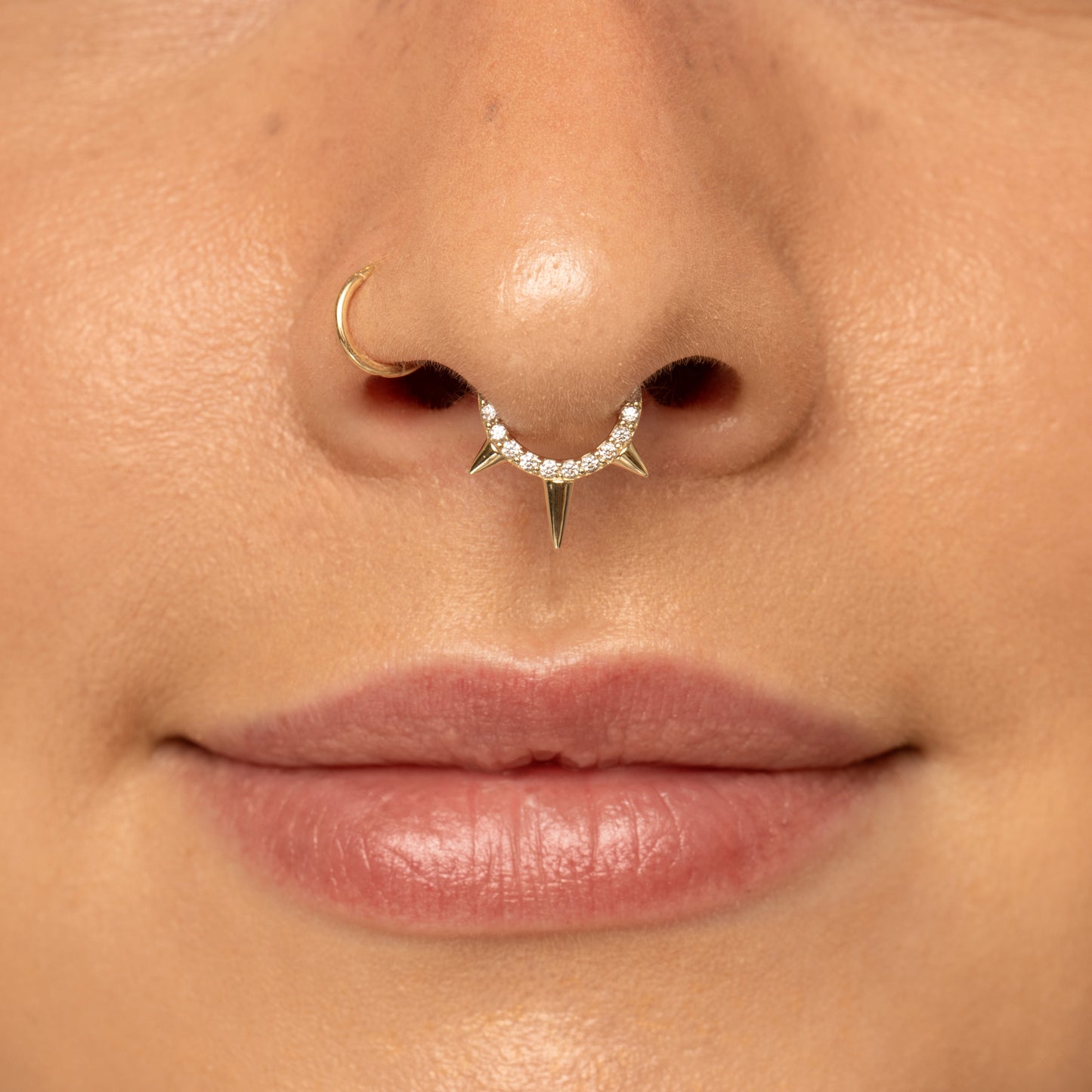 astrid miyu 9k solid yellow gold crystal triple spike clicker hoop earring for daith or septum 8mm Huggies and Hoops Laura Bond