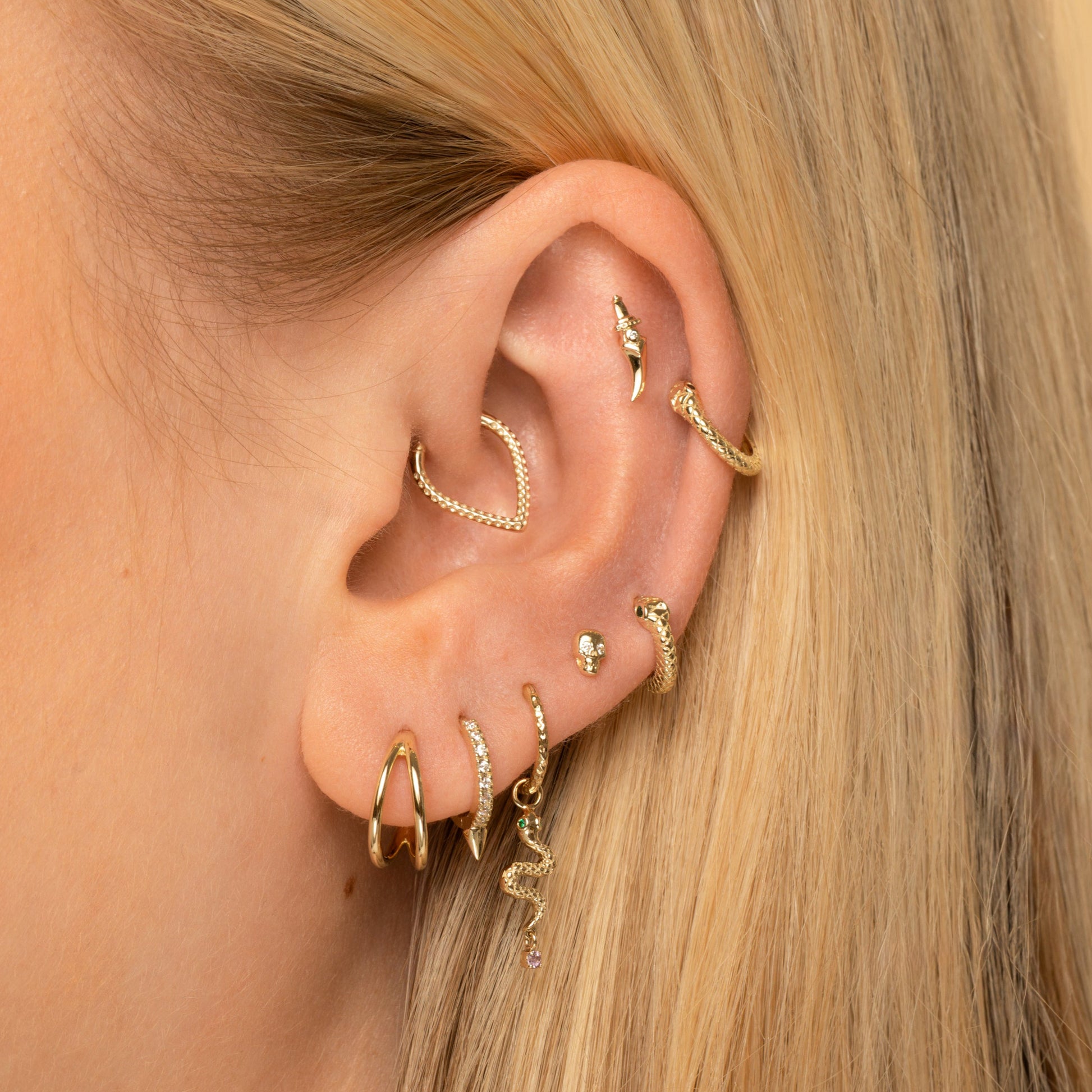 astrid miyu 9k solid yellow gold Zira curved dagger flat back labret stud earring Cartilage Studs Laura Bond