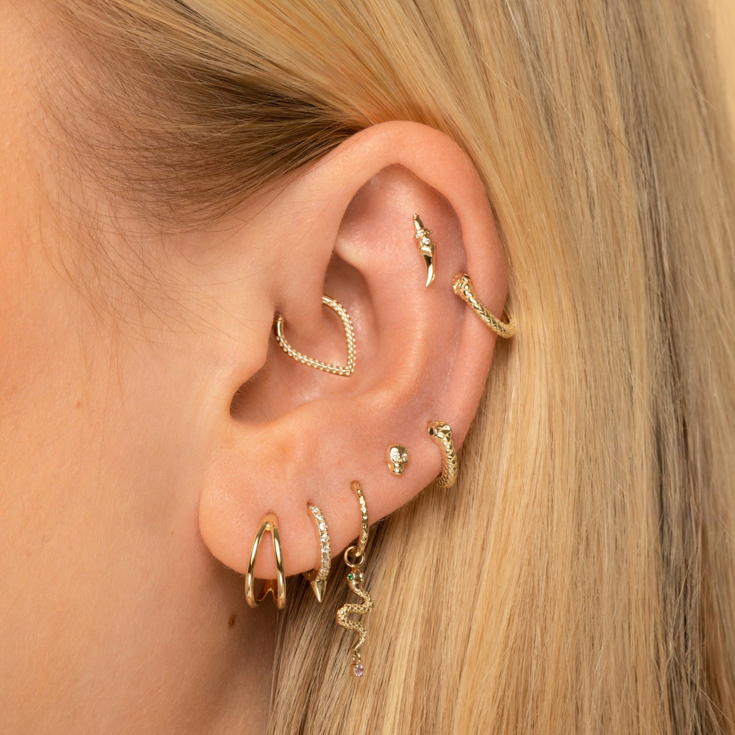 astrid miyu 9k solid yellow gold crystal single spike huggie hoop earring Huggies and Hoops Laura Bond