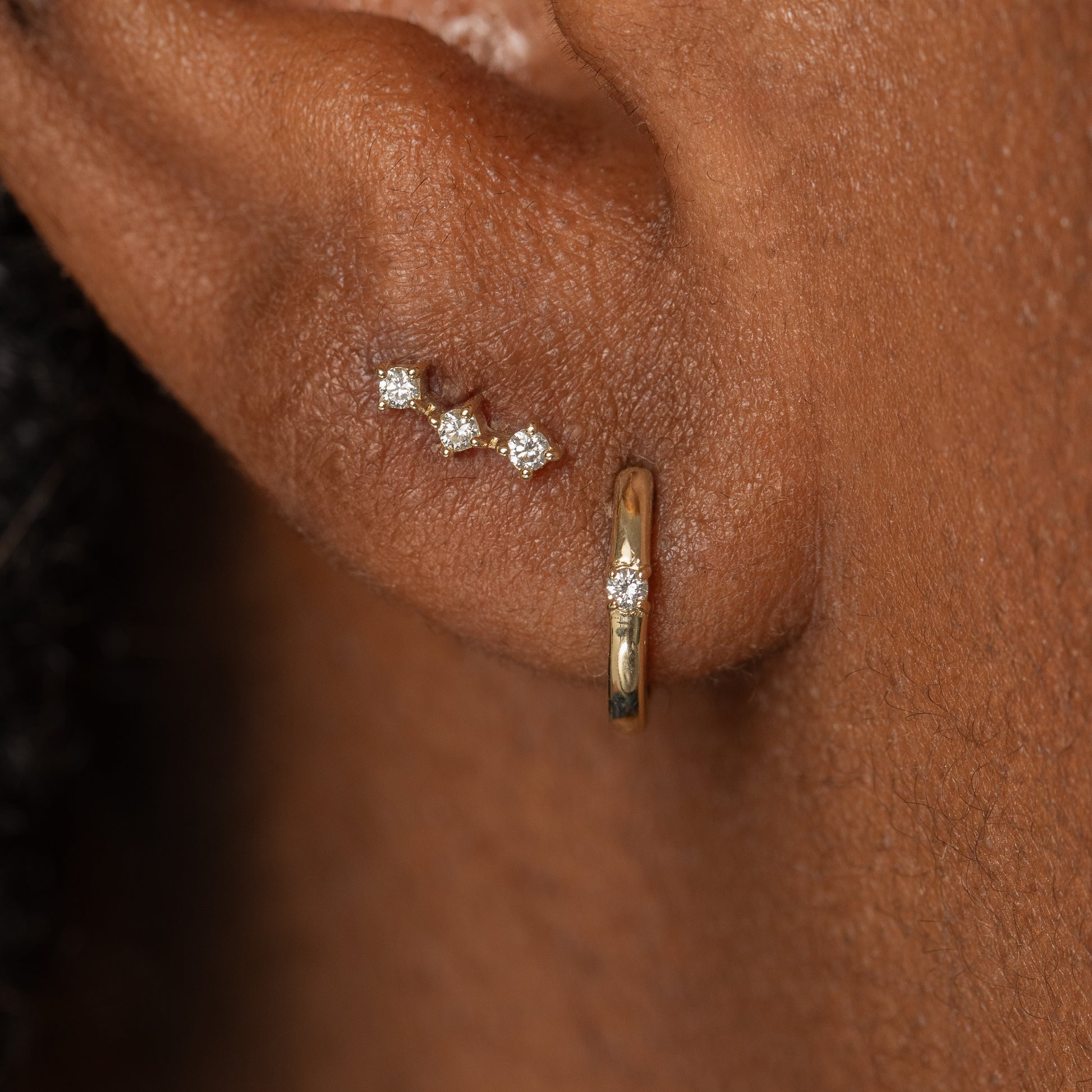 Diamonds by Laura Bond - 14k solid yellow gold diamond trinity flat back labret stud earring Cartilage Studs Laura Bond Maria Tash astrid miyu
