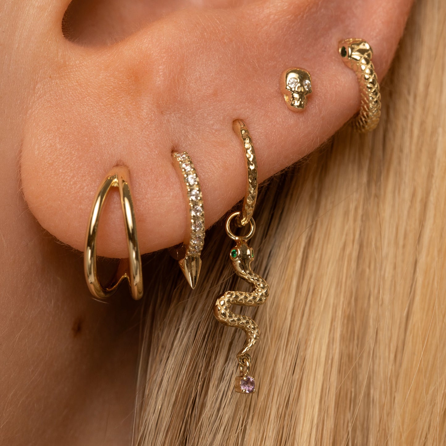 astrid miyu 9k solid yellow gold crystal single spike huggie hoop earring Huggies and Hoops Laura Bond