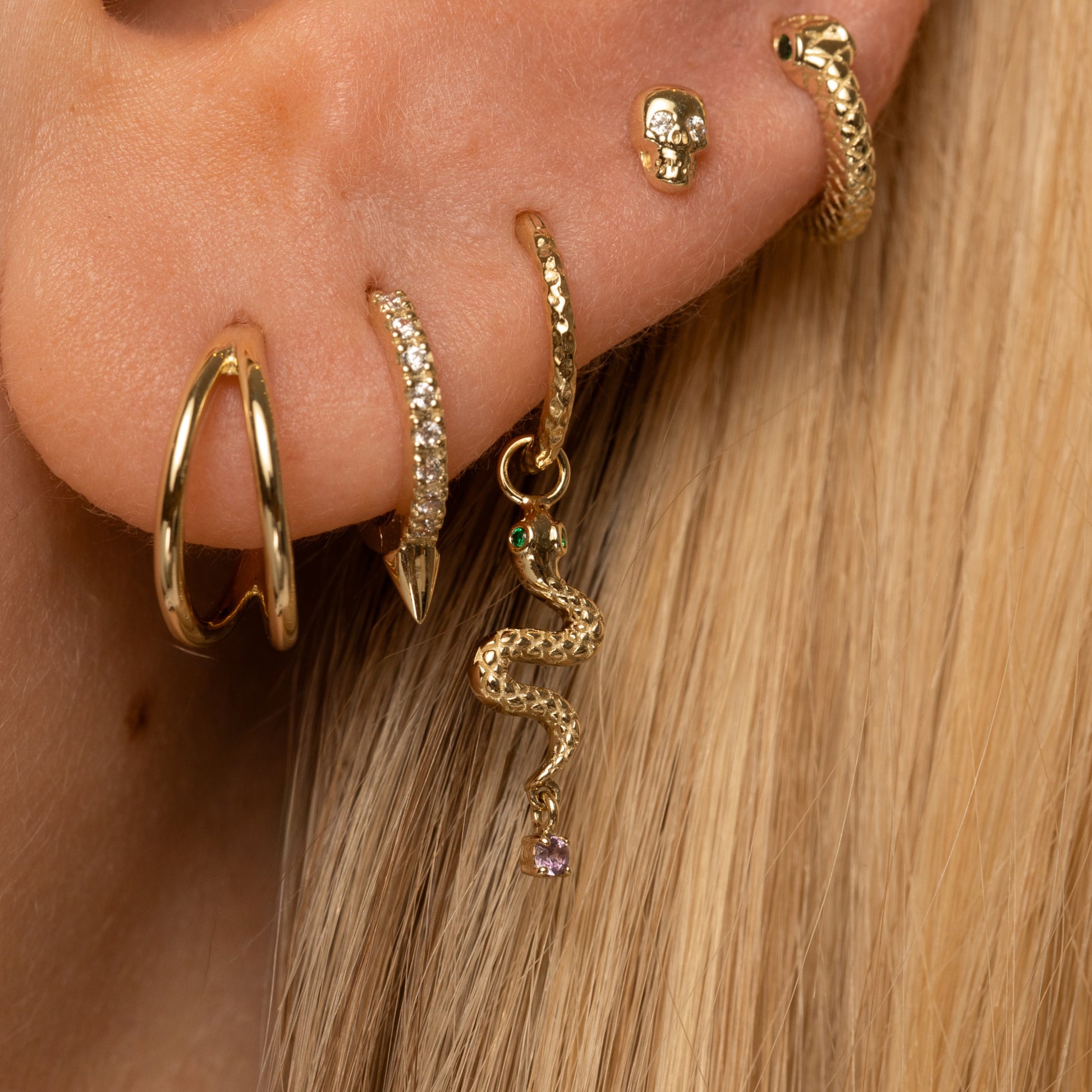 astrid miyu 9k solid yellow gold snake earring charm Chains and Charms Laura Bond